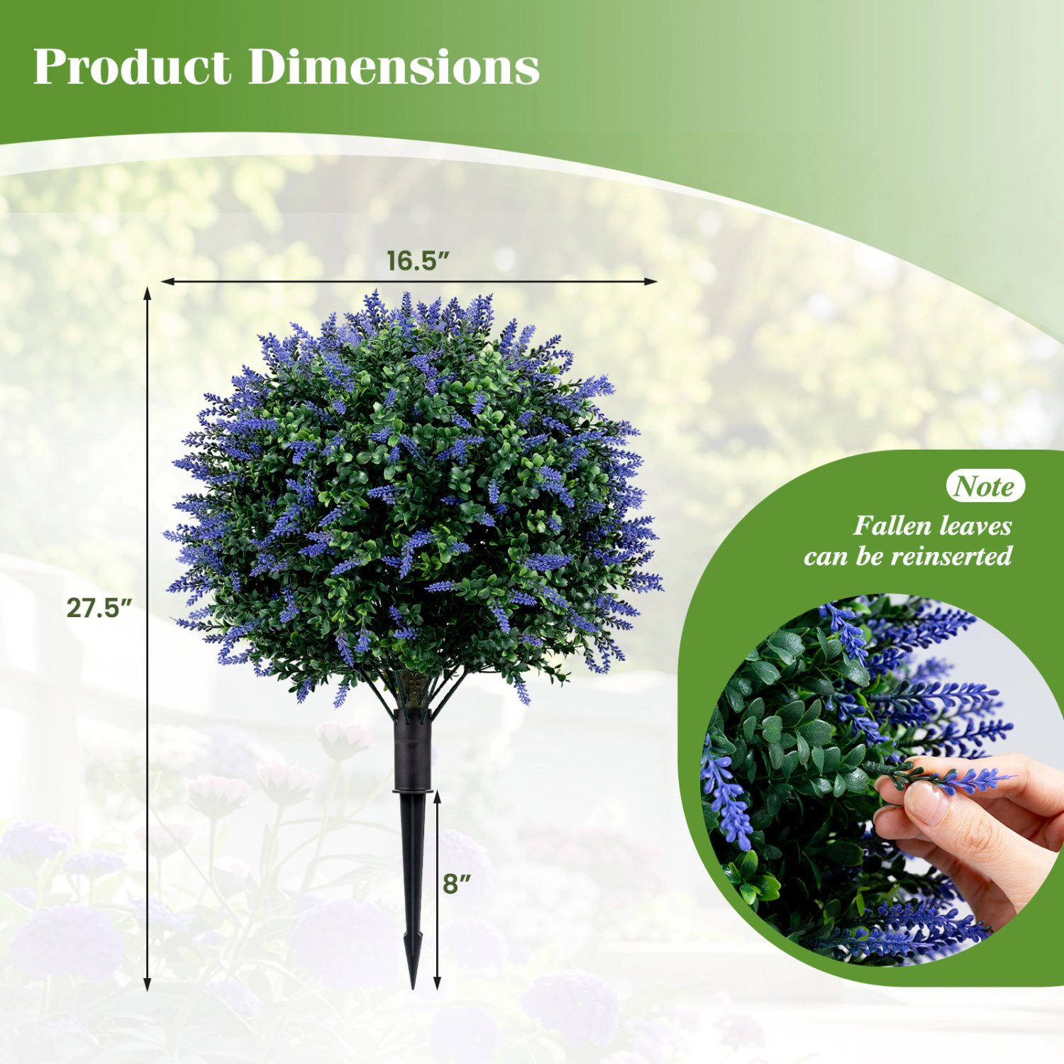 Slickblue Faux Floral Topiary Ball Trees Set of 2 with Ground Spikes Green Decor