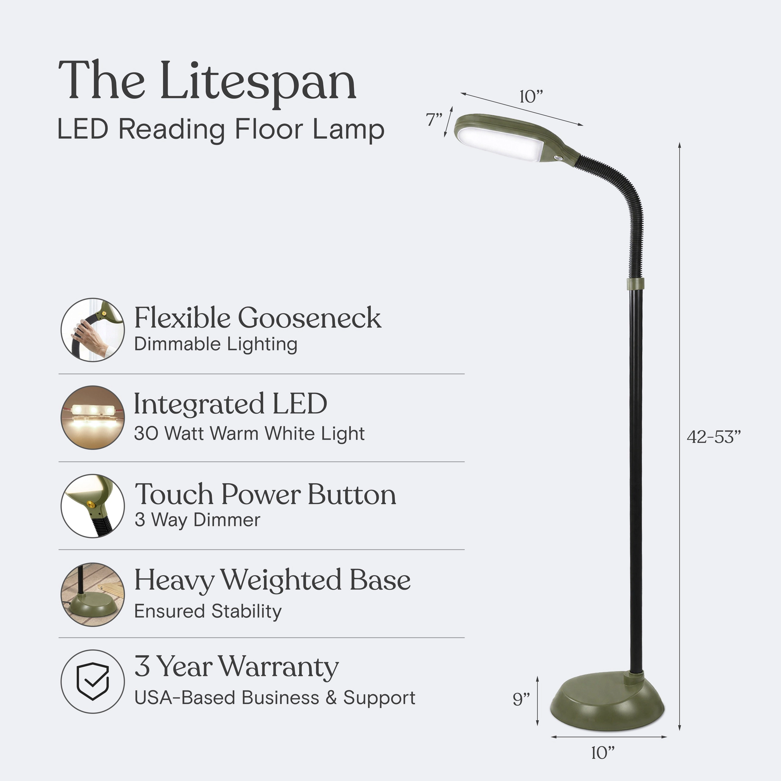 Brightech Litespan Green LED Reading Floor Lamp with Adjustable Gooseneck
