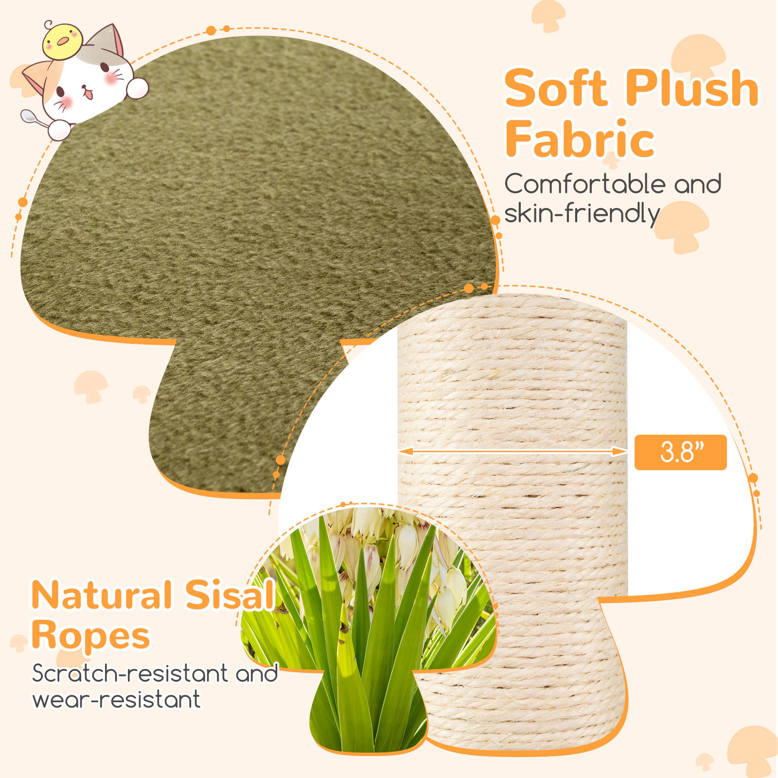 Glintex 35-Inch Mushroom Cat Tower with Cat Condo and 3 Padded Platforms, Clear
