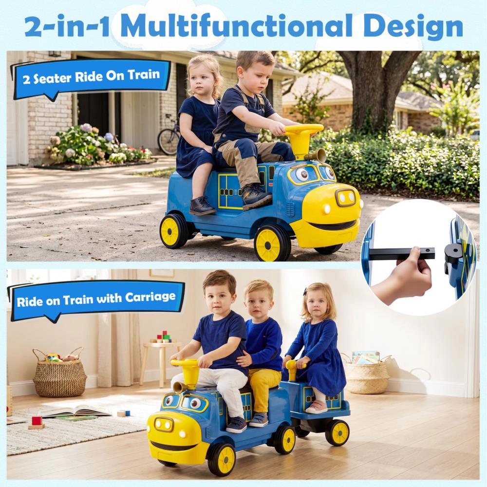 Hivvago 12V Kids Ride on Train 3-Seater with Detachable Carriage Licensed Chuggington