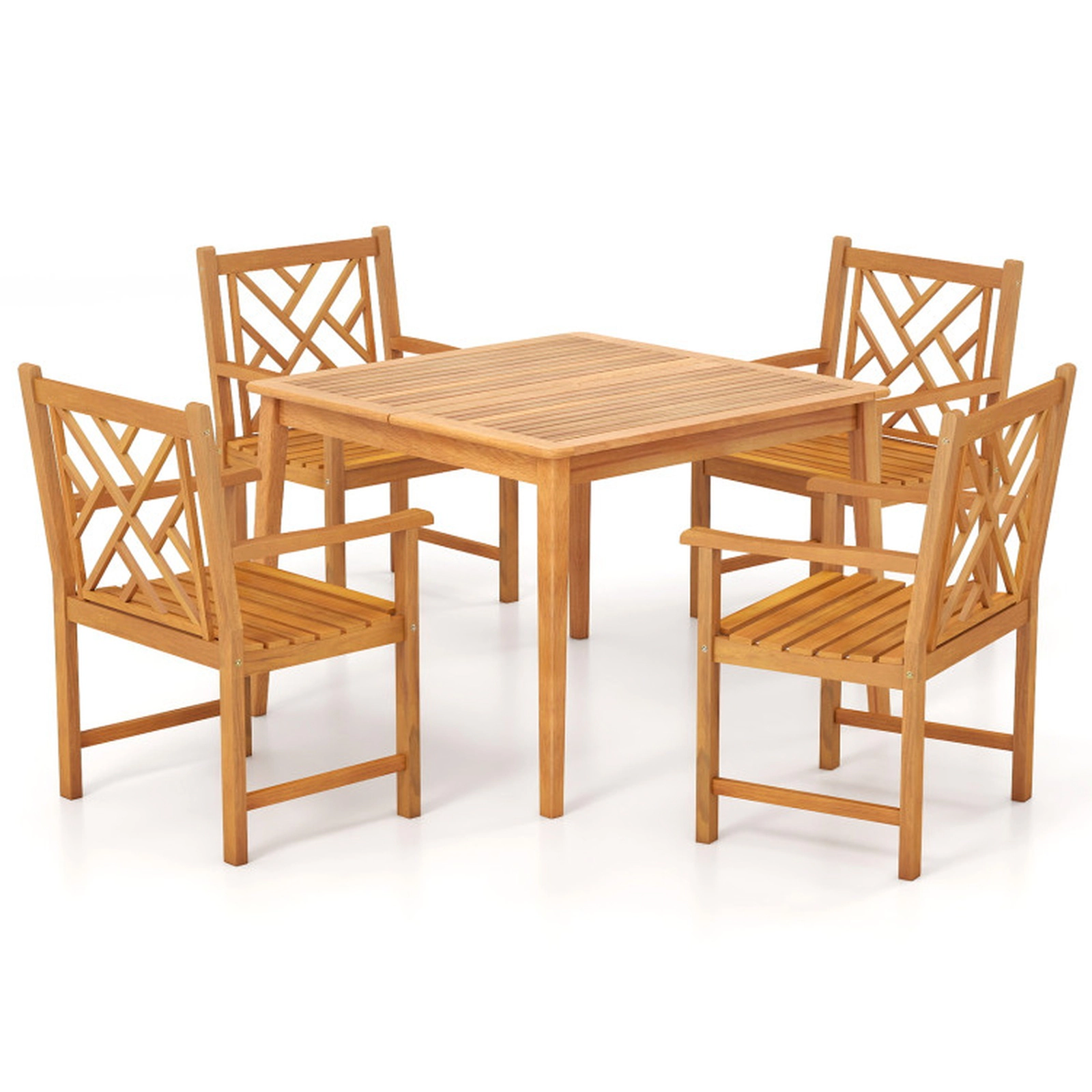 SUGIFT 5-Piece Acacia Wood Patio Dining Set, Square Table, 4 Slatted Chairs, Umbrella Hole