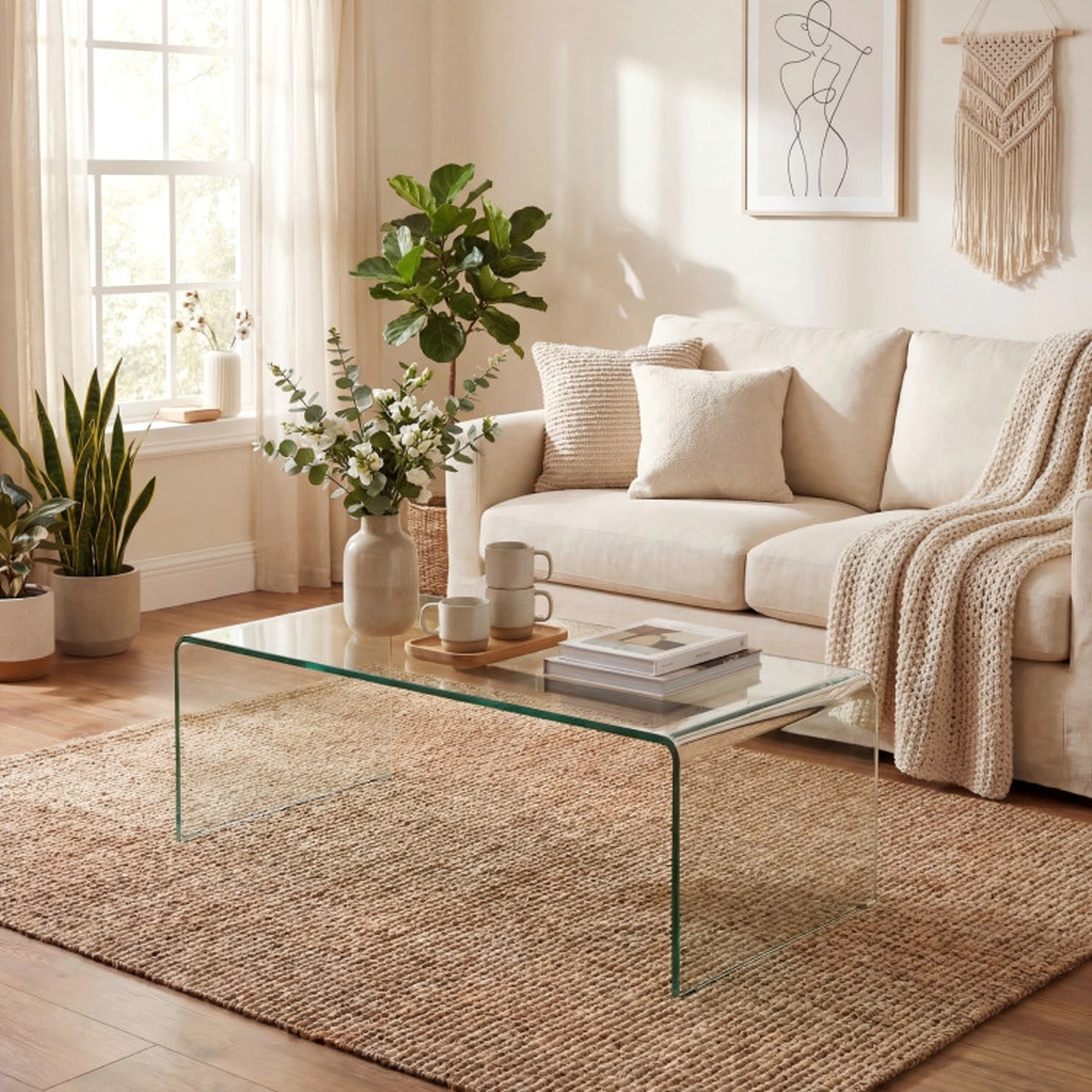 SUGIFT 40-in by 19.5-in 300-lb Capacity Clear Tempered Glass Coffee Table with Smooth Rounded Edges