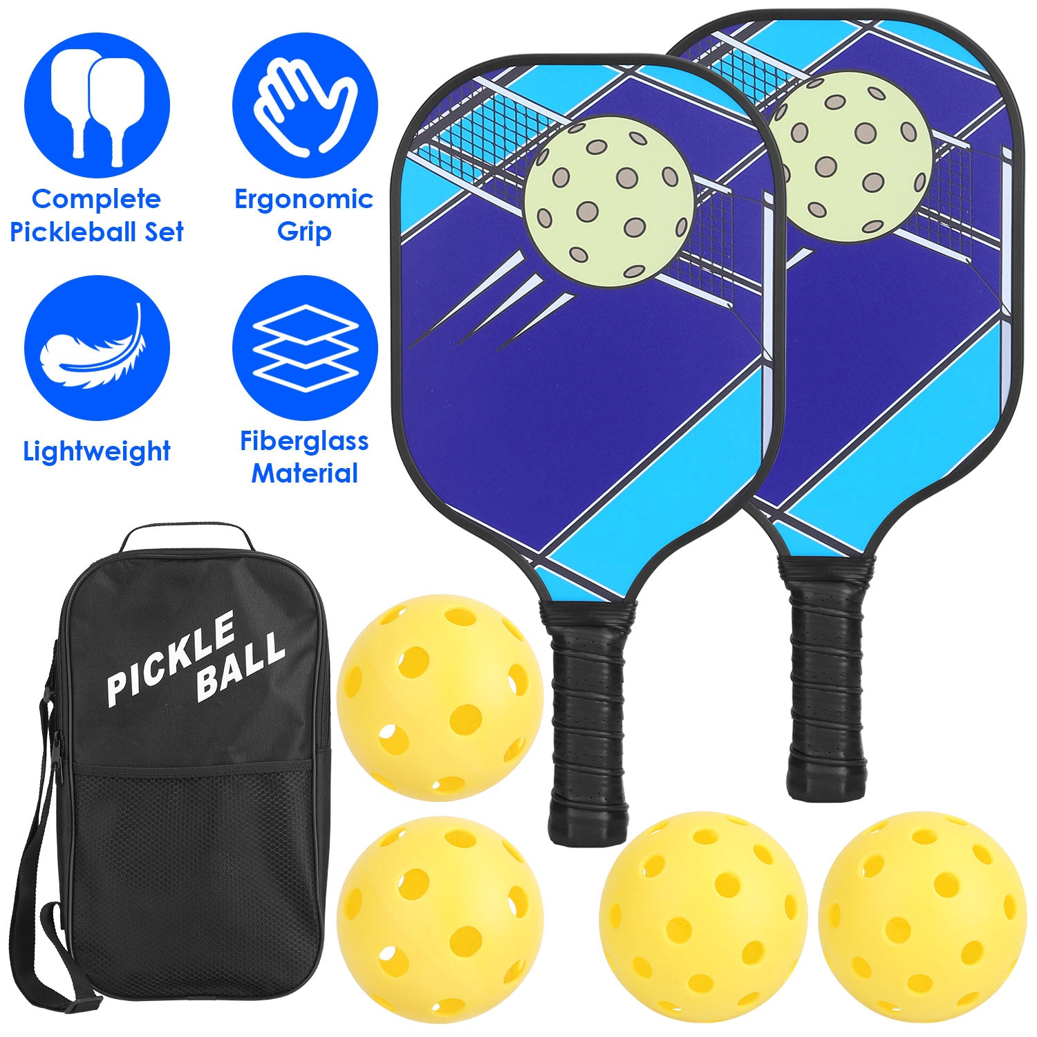 GBruno Fiberglass Pickleball Set With Carry Bag