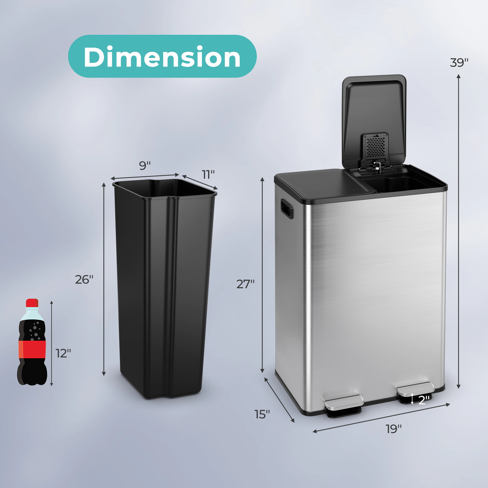 Hivvago 2 x 8 Gal Dual Compartment Trash Can