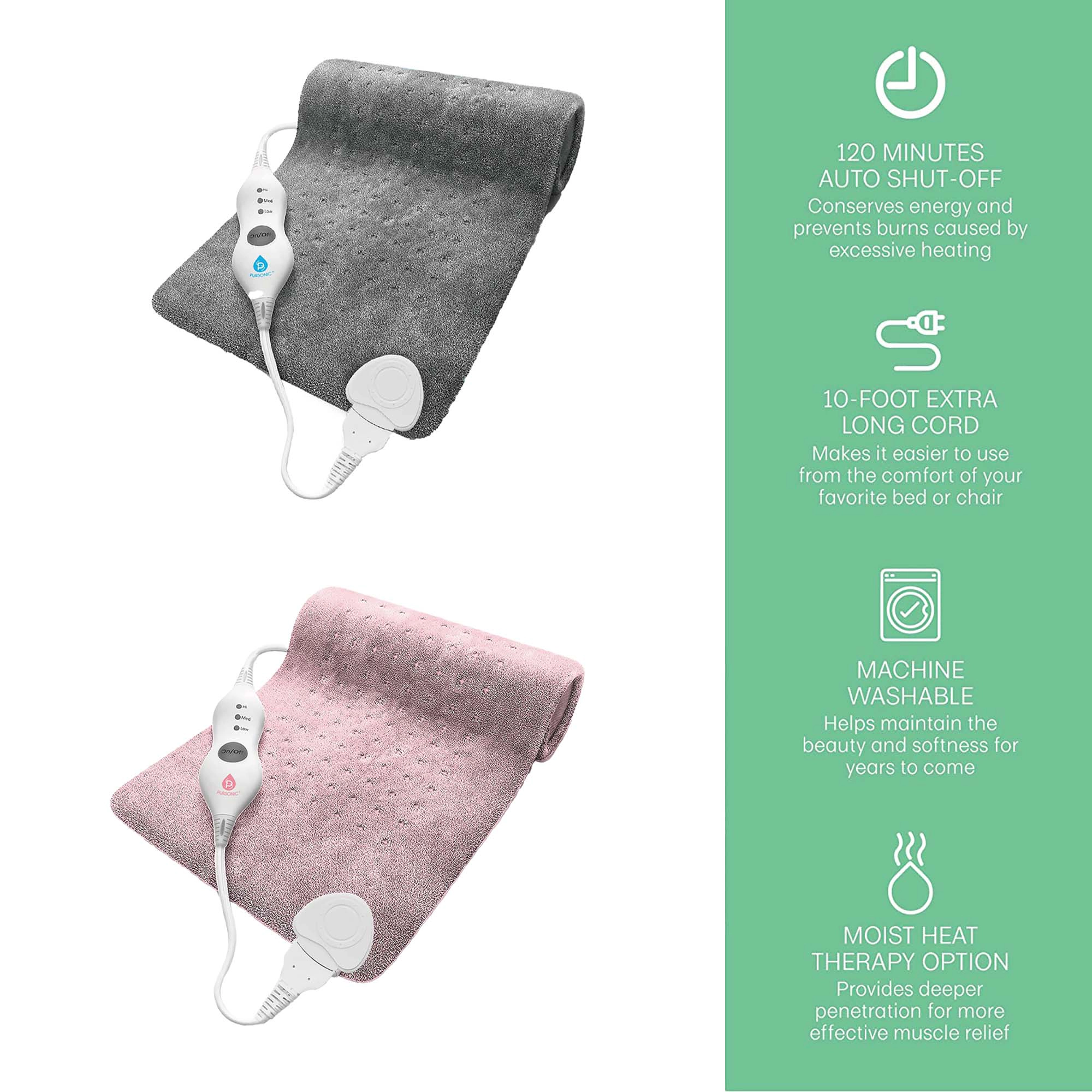 Pursonic Unisex Electric Heating Pad Comfort Bundle – Father’s & Mother’s Day Gift Set