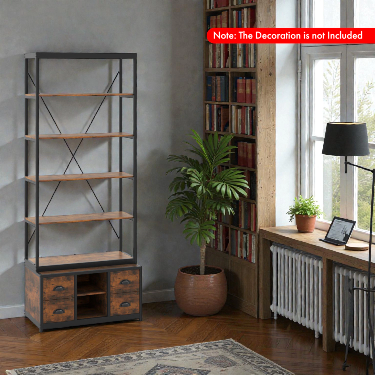 Hivvago Multi-Tier Bookcase with Fabric Drawers and Reinforced Metal Frame
