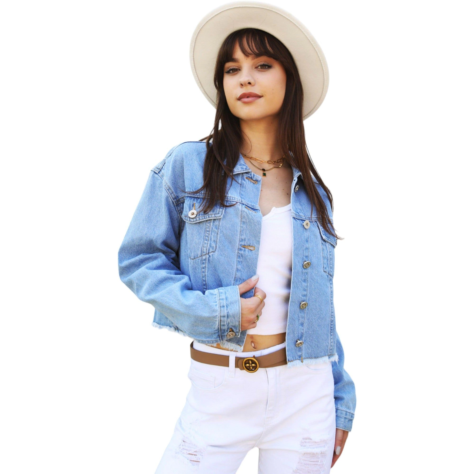 Anna-Kaci Women's Cropped Premium Denim Jacket