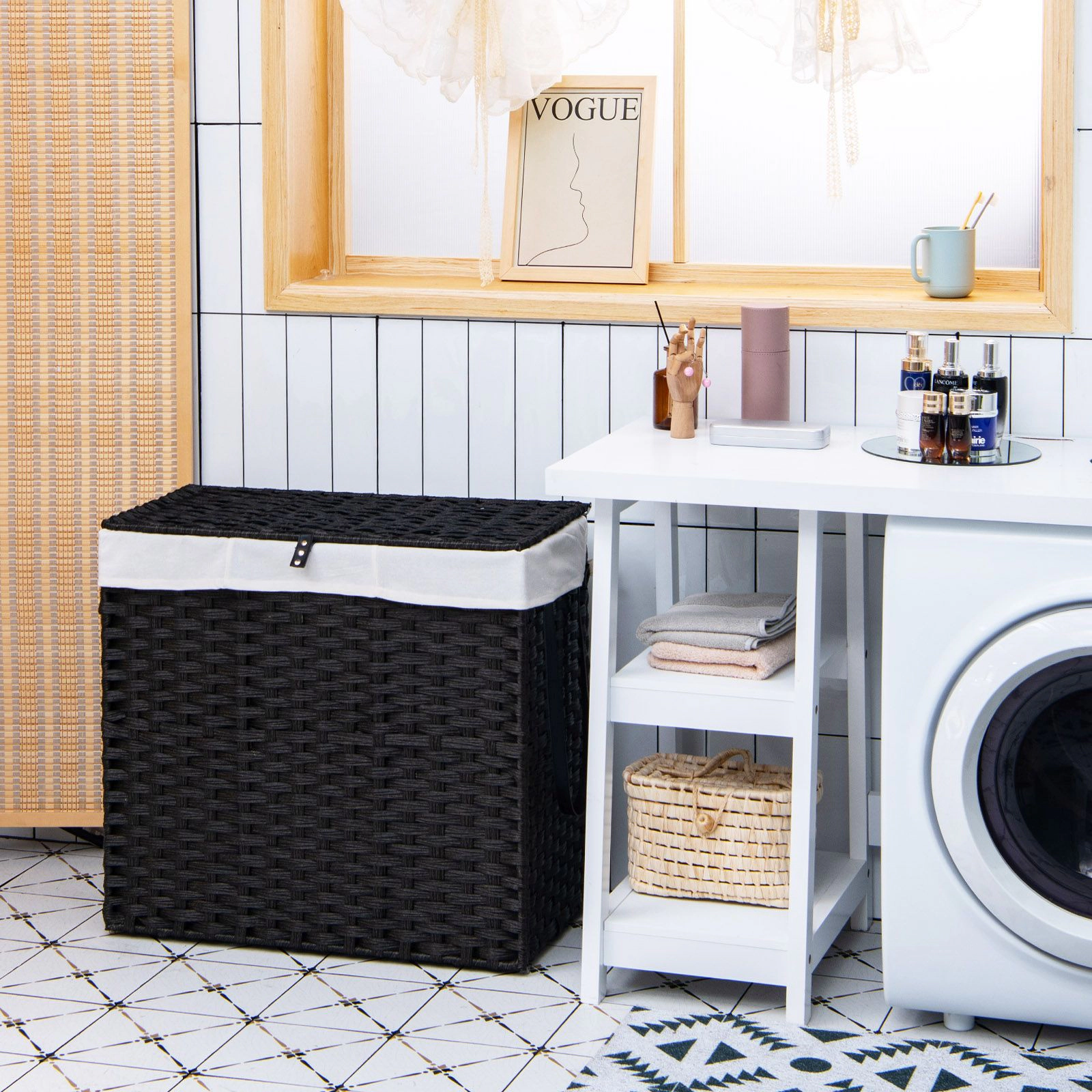SlickBlue Laundry Basket with Wheels, Steel Frame & 3-Compartment Sorting Bags