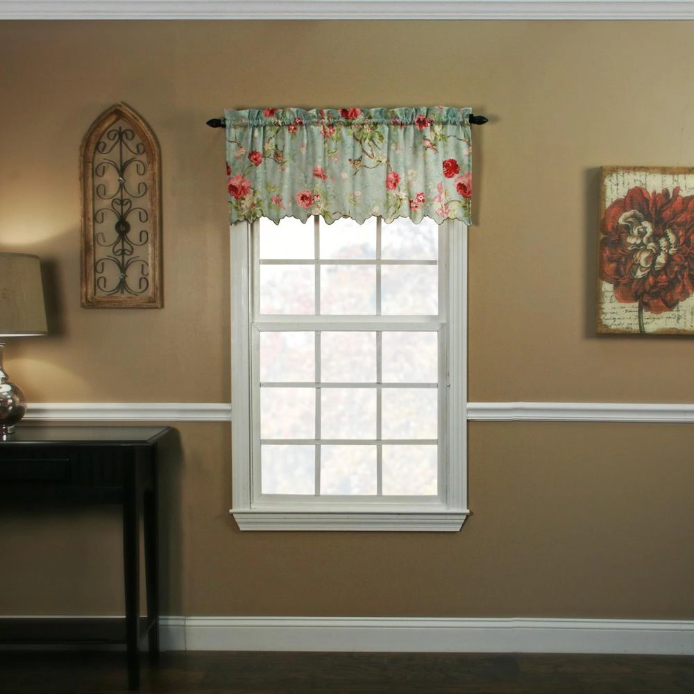 Ellis Curtain Balmoral Floral Print Semi Sheer Valance Curtain 48" x 15" Sage/Wine