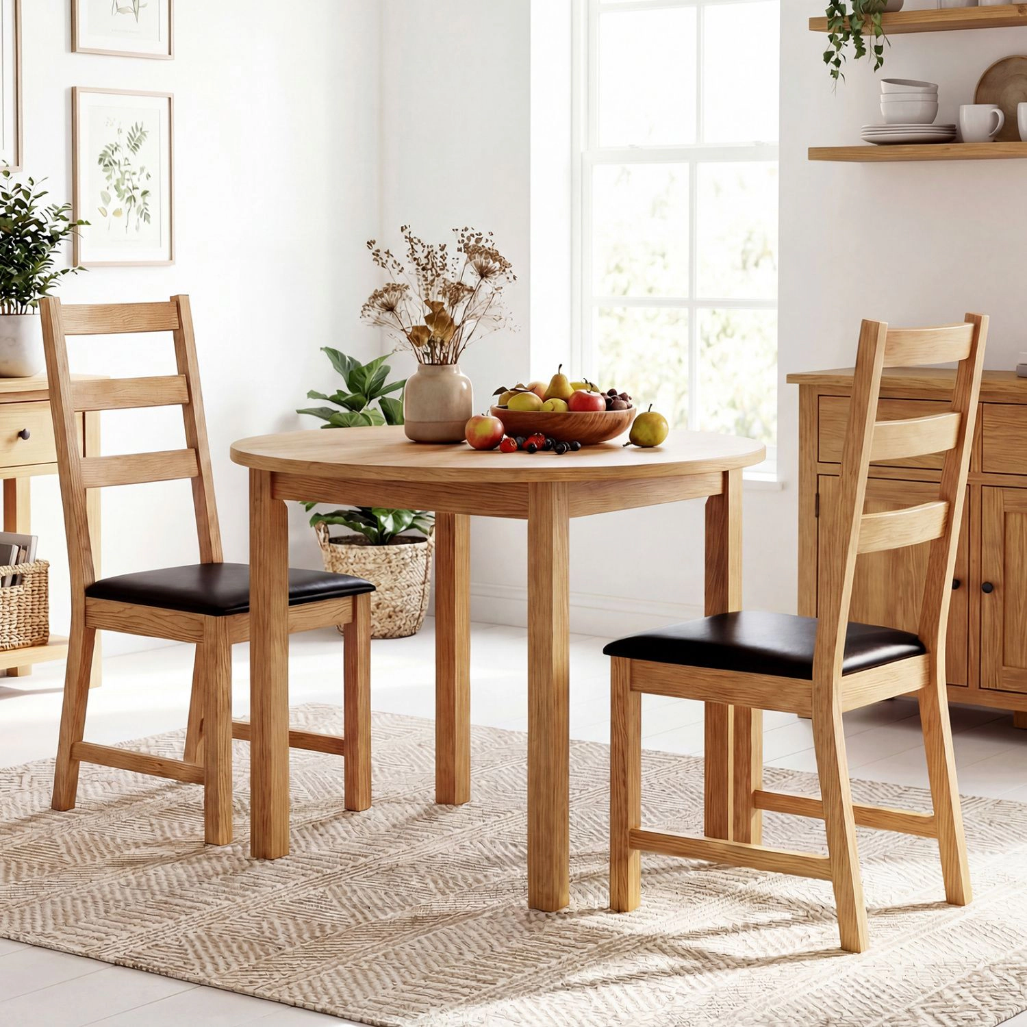 SlickBlue Padded Dining Chairs PU Leather Rubber Wood Chairs Set of 2