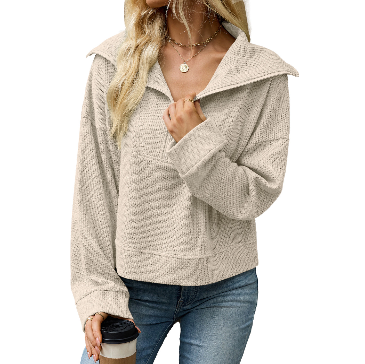 Women's Half Zip Pullover Sweater Long Sleeve Fall Casual Tunic