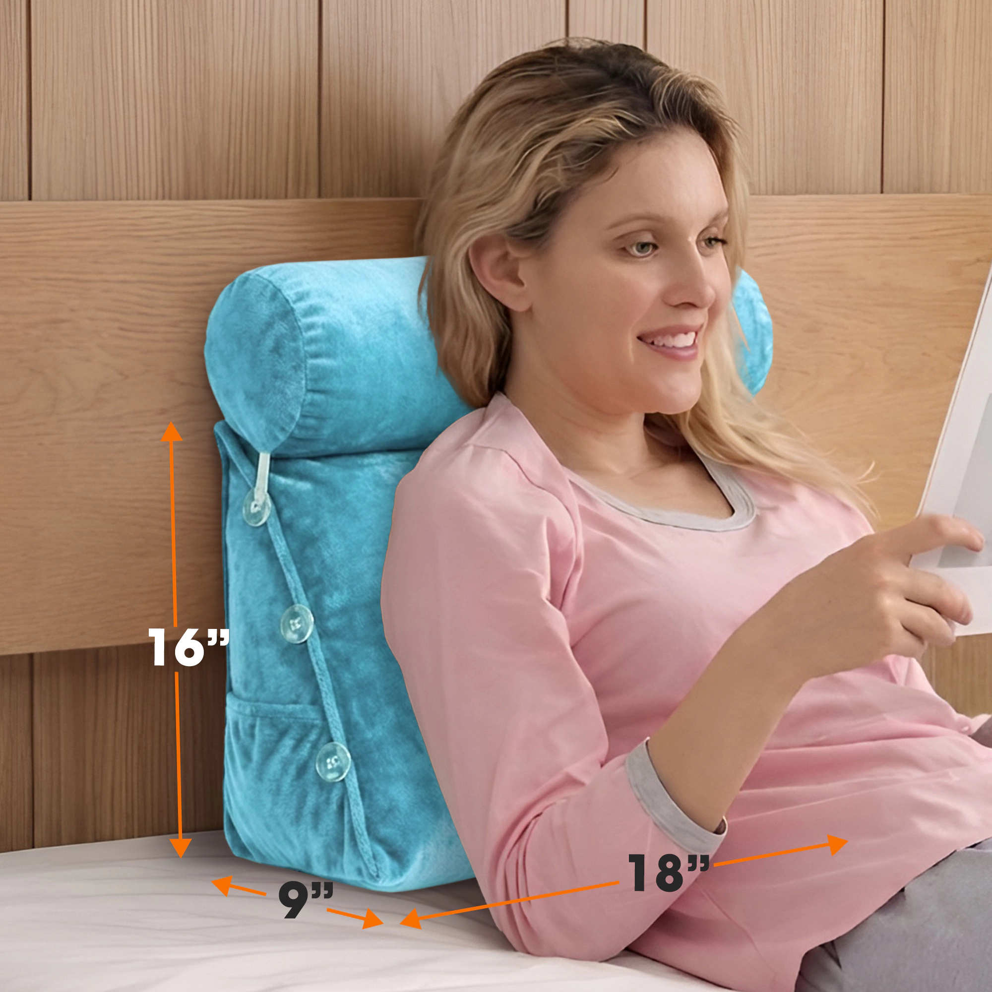 Cheer Collection Wedge Reading Pillow with Adjustable Neck Roll and Side Pocket