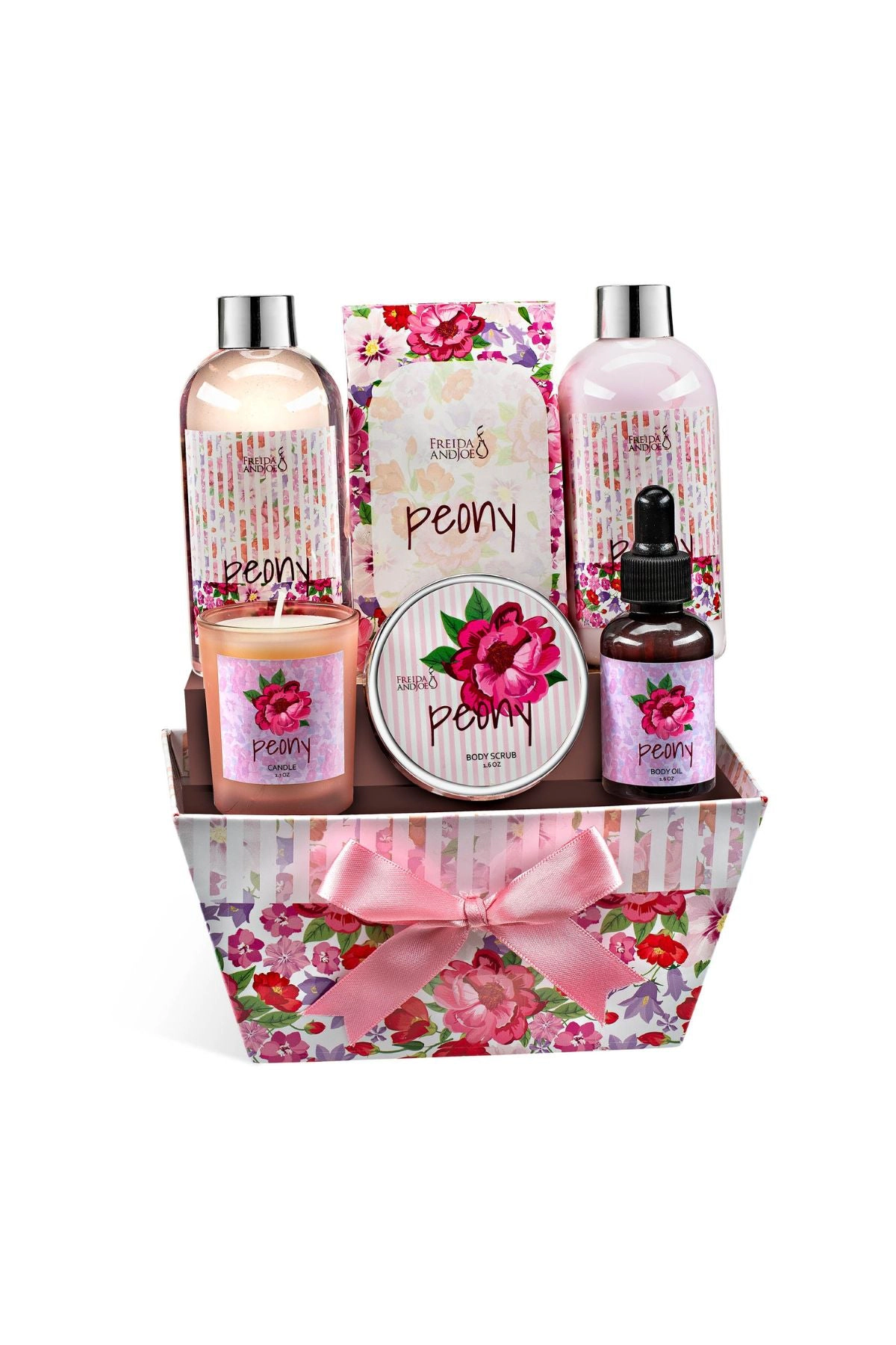 Freida & Joe Women Peony Floral Spa Basket Bath and Body Gift Set