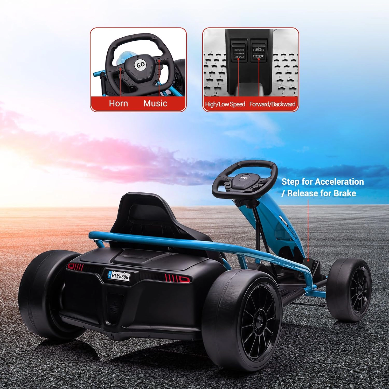 24V Electric Go Kart for Kids 8-12, Drift Car w/Dual 300W Motors, 8MPH, Music, Slow Start, Seatbelt, Racing Toy