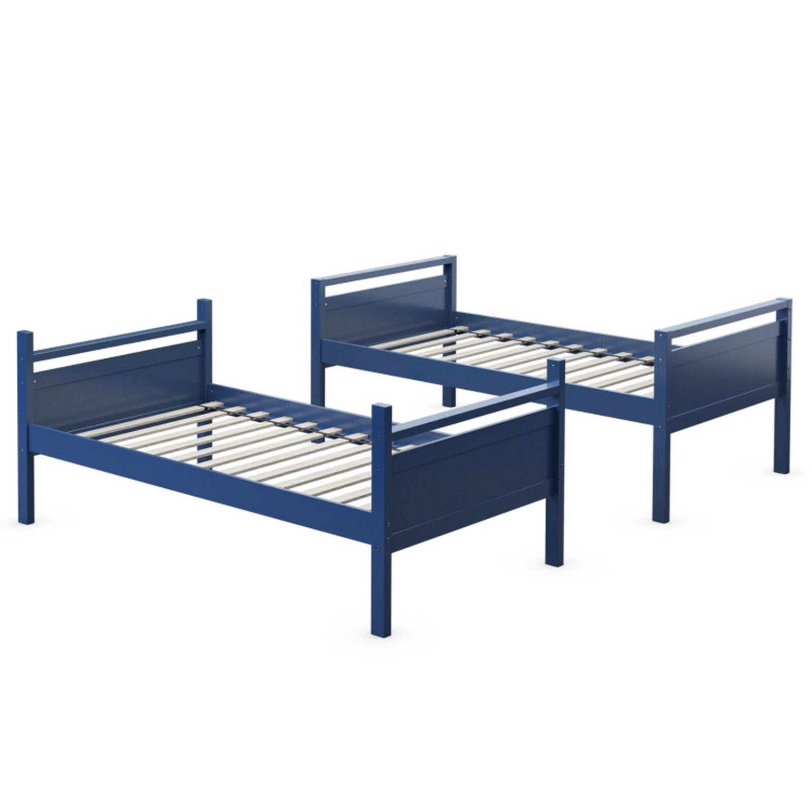 SUGIFT Kids Twin Over Twin Convertible 2 Beds 16-in Guardrails Bunk Bed 79.5-in x 60.5-in x 65-in 435-lb Capacity Navy