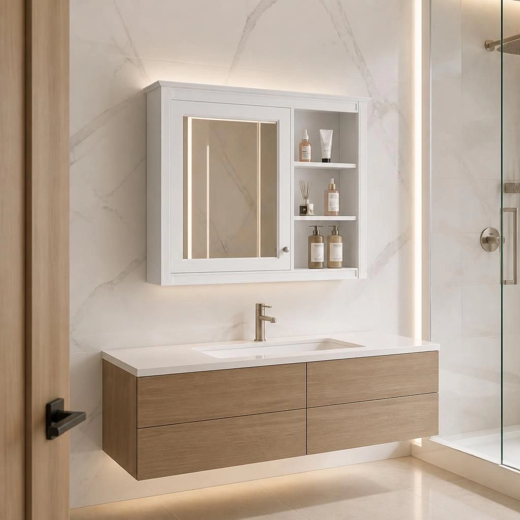 ELEMENT ACE Wall Mounted Bathroom Storage Cabinet with Glass Shelf Space Saving Organizer for Daily Bathroom Essentials