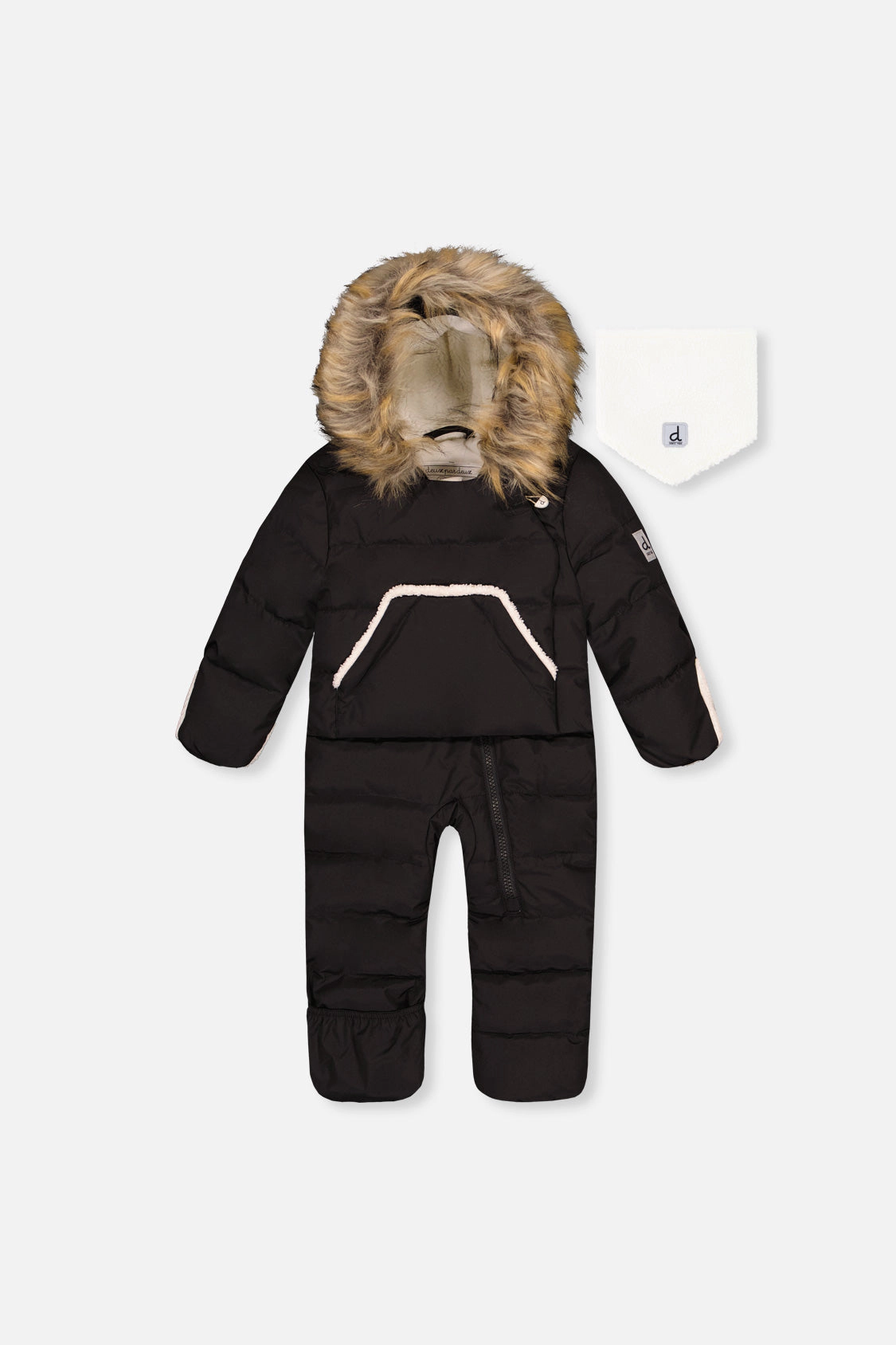 Deux par Unisex Snug One Piece Snowsuit Adapted for Car Seats with Faux Fur-Trimmed Hood