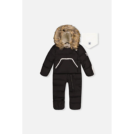 Deux par Deux Unisex Snug One Piece Snowsuit Adapted for Car Seats with Faux Fur-Trimmed Hood