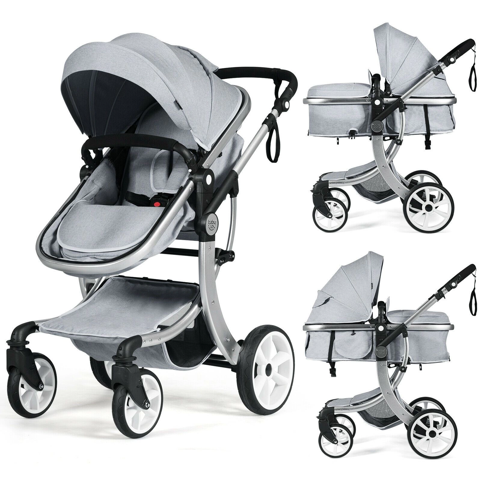 SlickBlue Foldable Infant Stroller with Adjustable Canopy and Safety Harness