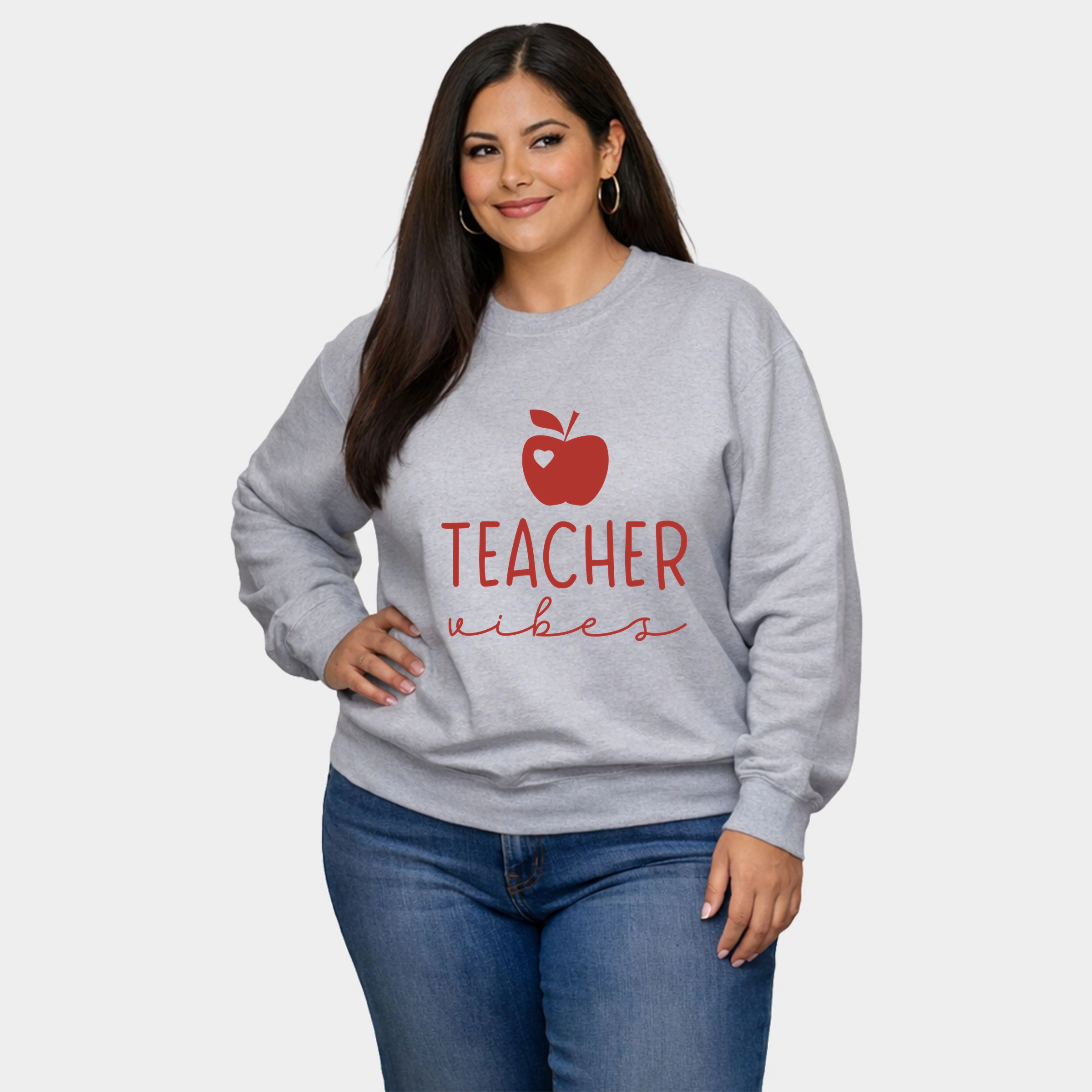 Simply Sage Market - Teacher Vibes Cursive Apple  Women's Plus Sized Graphic Sweatshirt