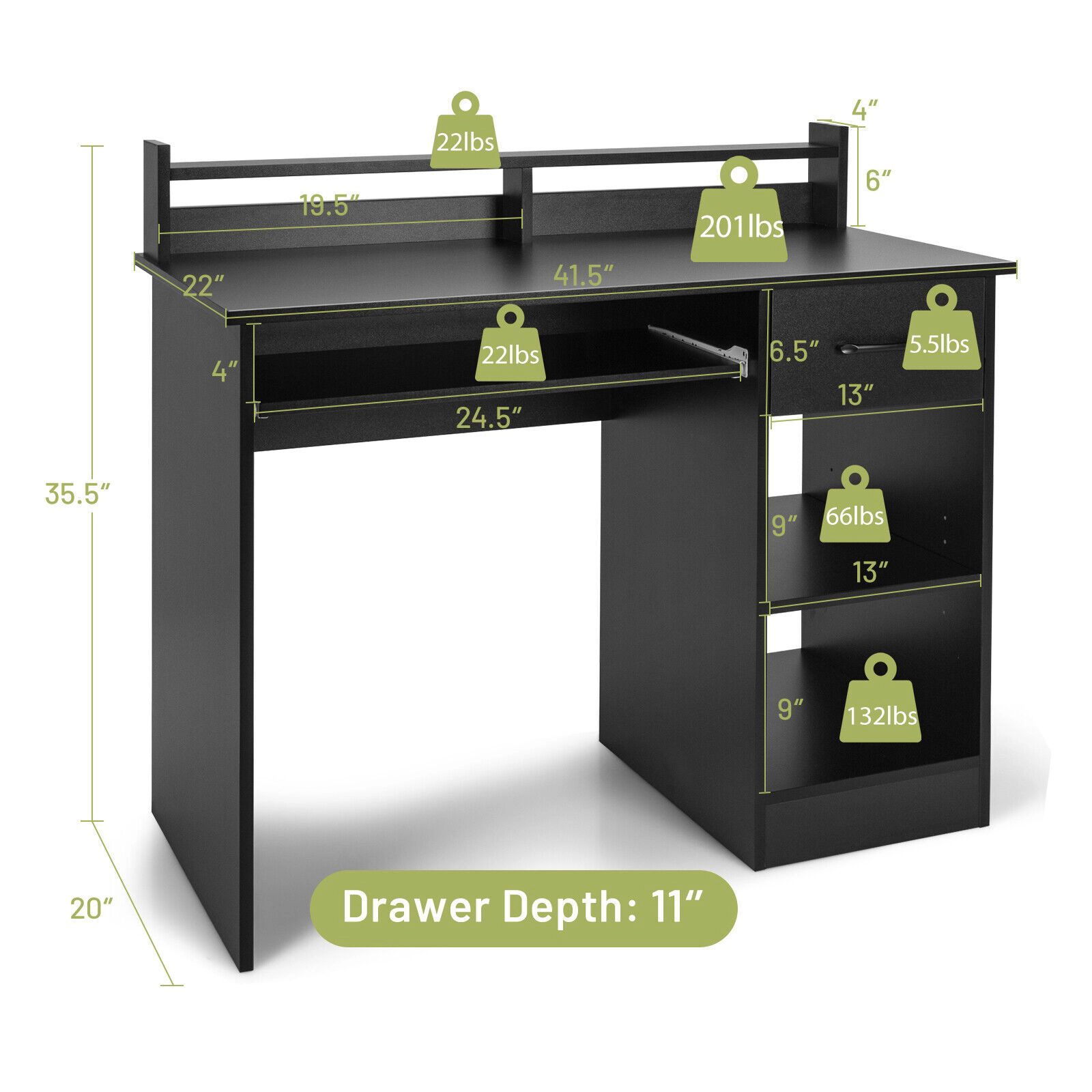 SlickBlue Computer Desk with Drawer and Adjustable Shelf