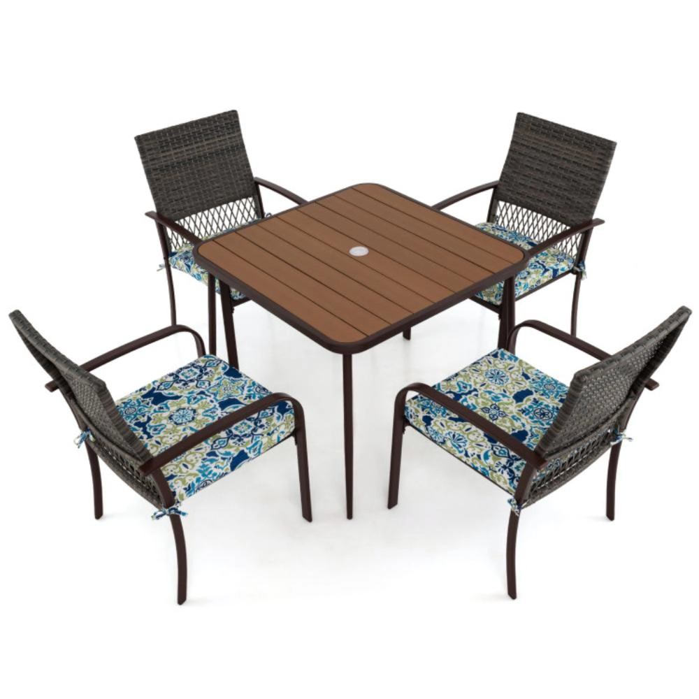 Hivvago 5 Pieces Patio Dining Set 4 Cushioned Rattan Armchairs And Square Table