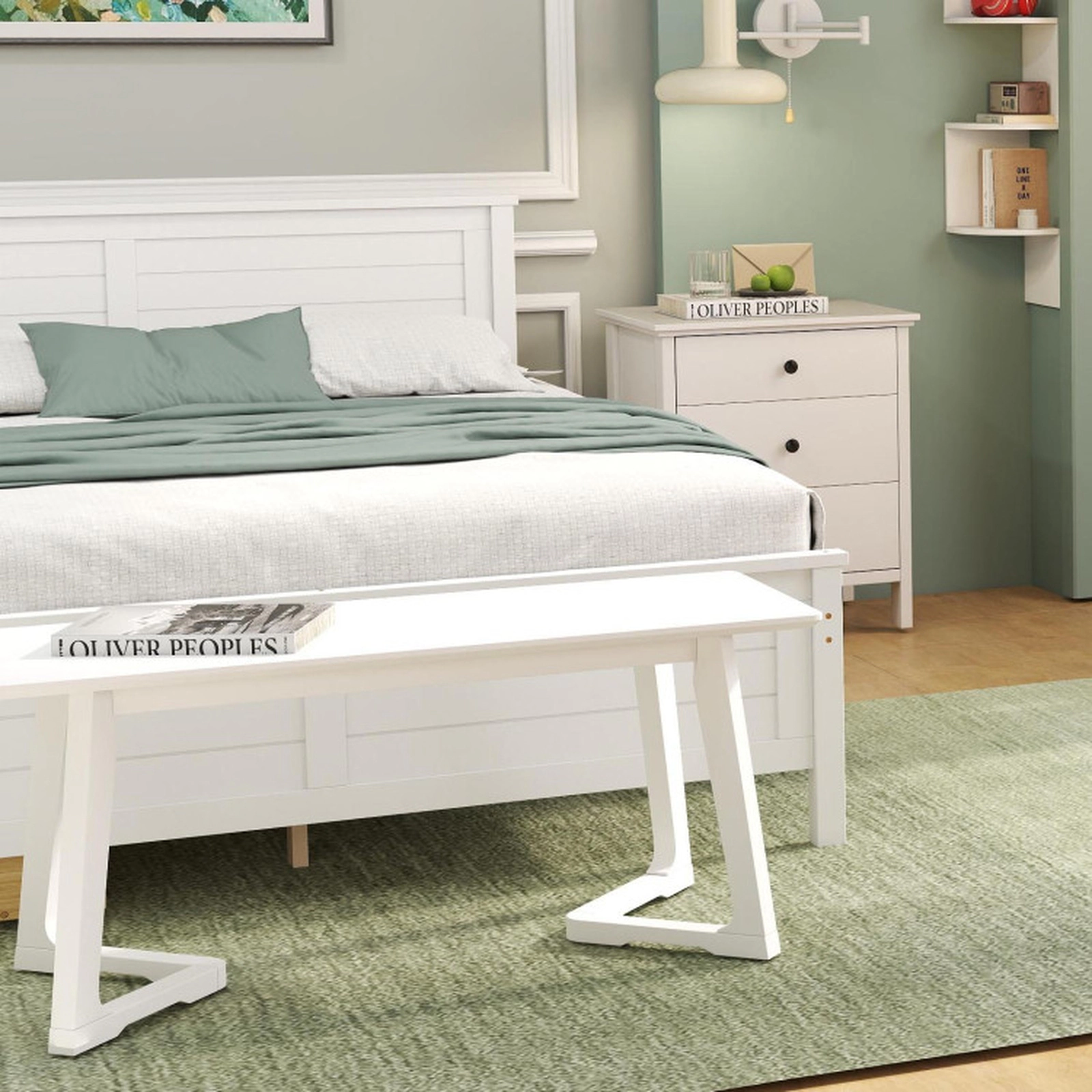 SUGIFT 4-Piece Twin Bedroom Set with Storage Bed, Vanity Desk, Bench and Jewelry Armoire