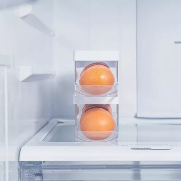 OU Egg Holder for Fridge, Rolling Egg Organizer, Clear Stackable Refrigerator Storage Container, BPA Free, 2 Piece Set