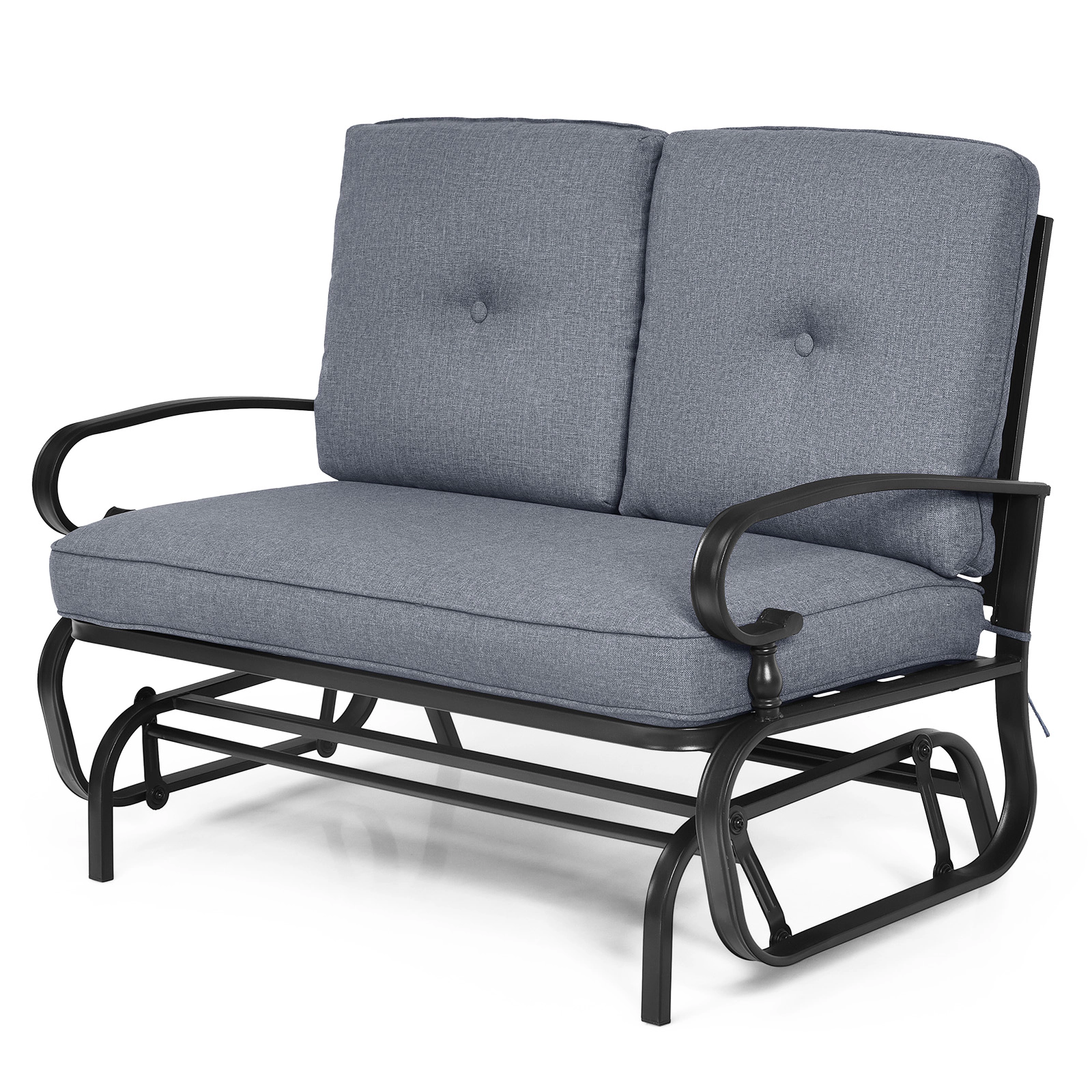SUGIFT 2-Seat Outdoor Steel Swing Glider Chair with Cushions 440-lb Capacity 47.5-in Frame Patio Bench Gray