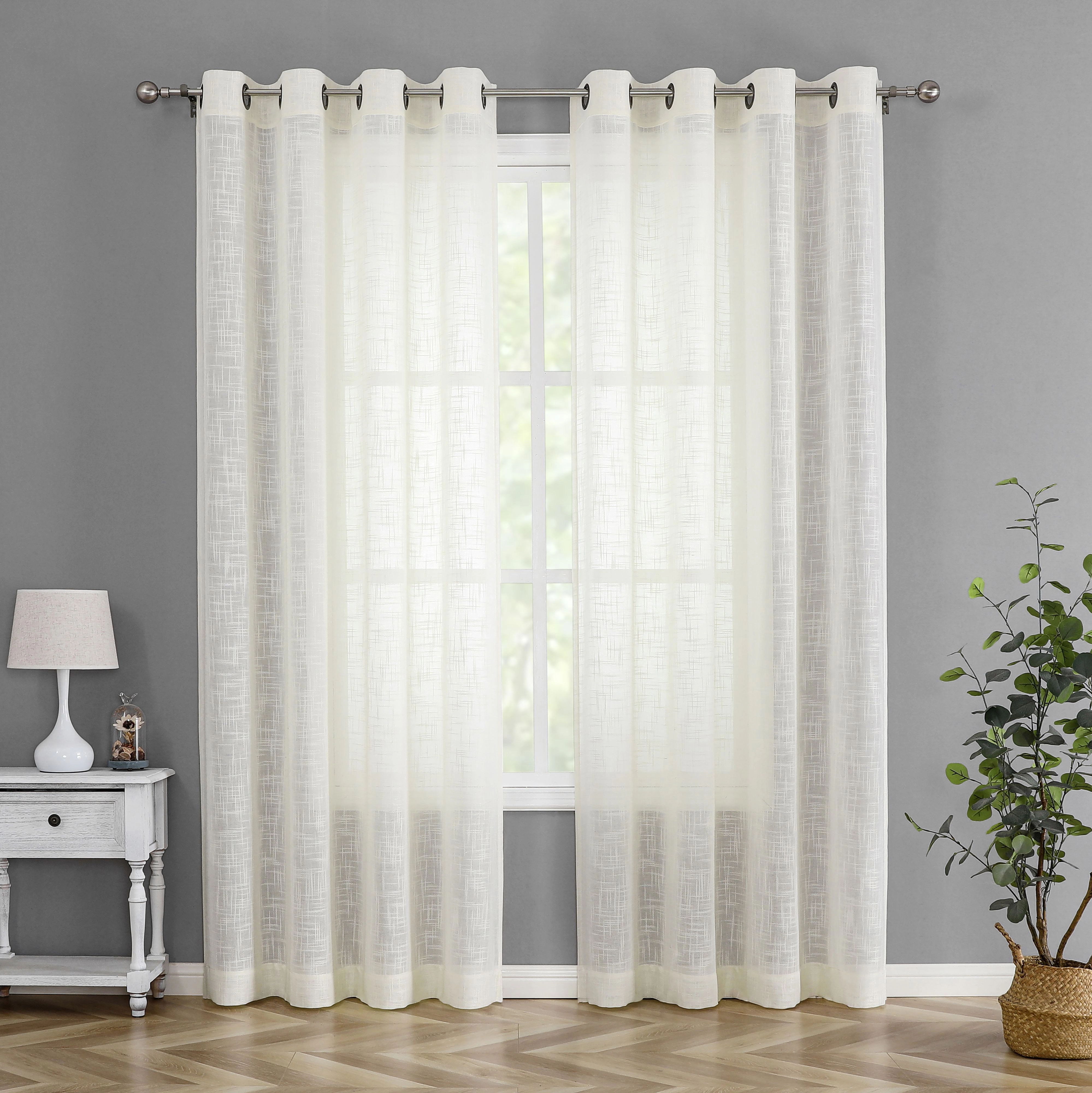 Kate Aurora 2 Pack Lux Thread Premium Woven Grommet Top Sheer Curtain Panels