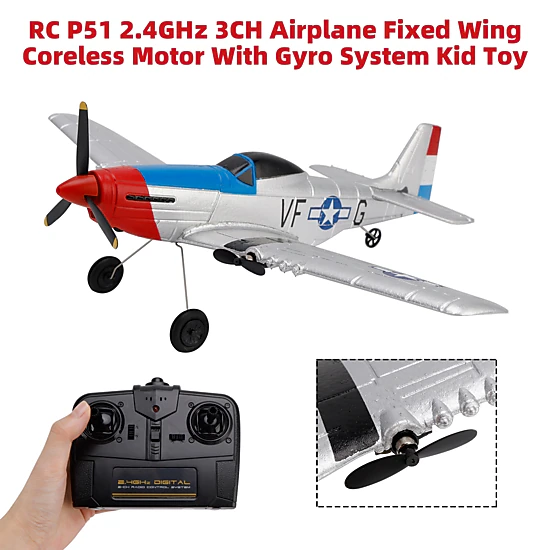 Bruce & Shark P51 3-Channel RC Airplane with Fixed Wing Coreless Motor ...