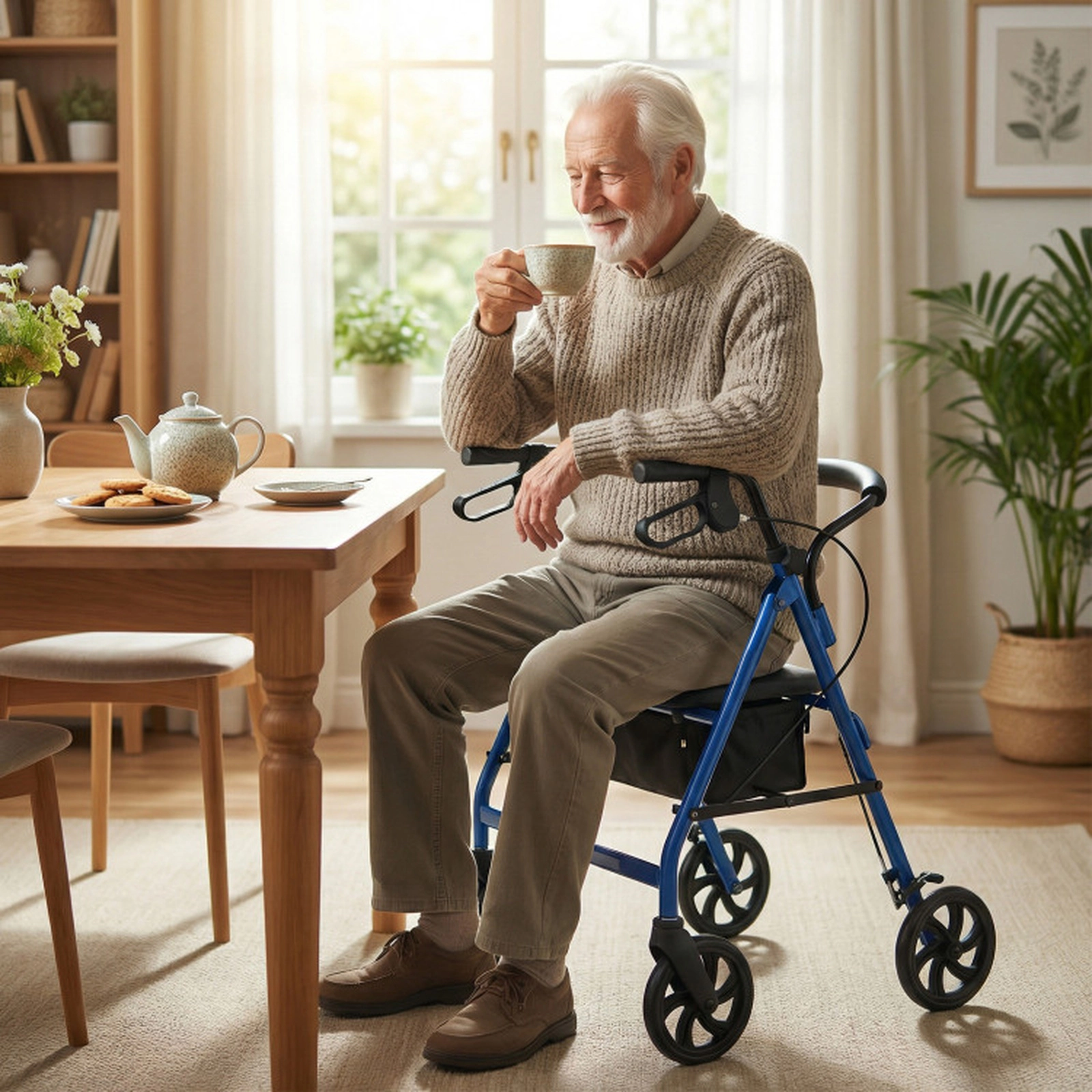 SUGIFT Blue Rollator Walker with Backrest and 7-Level Adjustable Handles 28-in W 23.5-in D 220-lb Seat Capacity