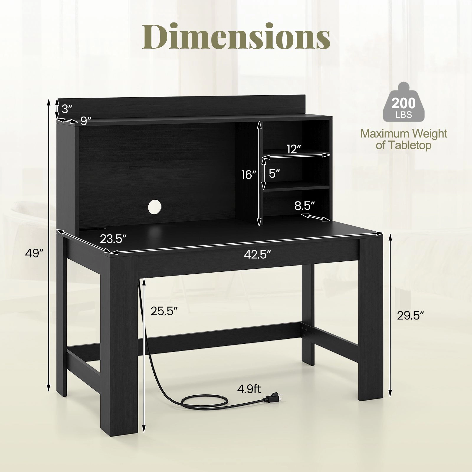 SlickBlue Computer Desk with Hutch, Shelves and Charging Station