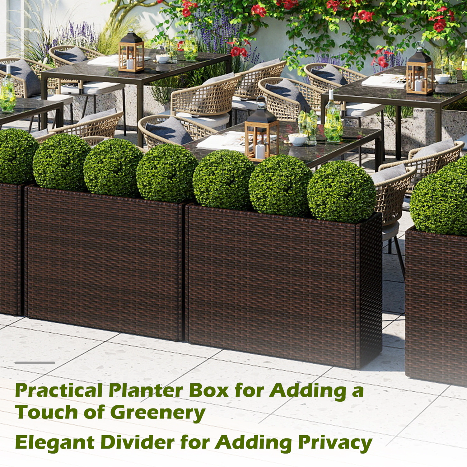 LJG 24 Inch Tall Raised Garden Bed All-Weather PE Rattan Wicker Flowerpot with Liner