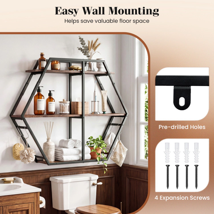 Hivvago 3-Tier Geometric Bookcase with S-Shaped Hooks for Living Room