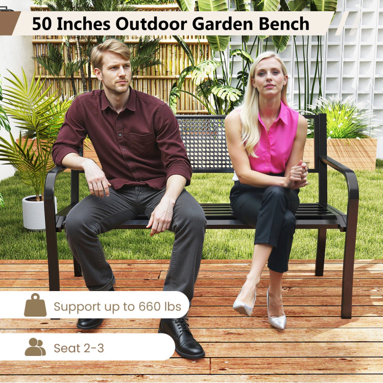 Hivvago 50 Inches Garden Bench With Patterned Backrest And Curved Armrests-Black