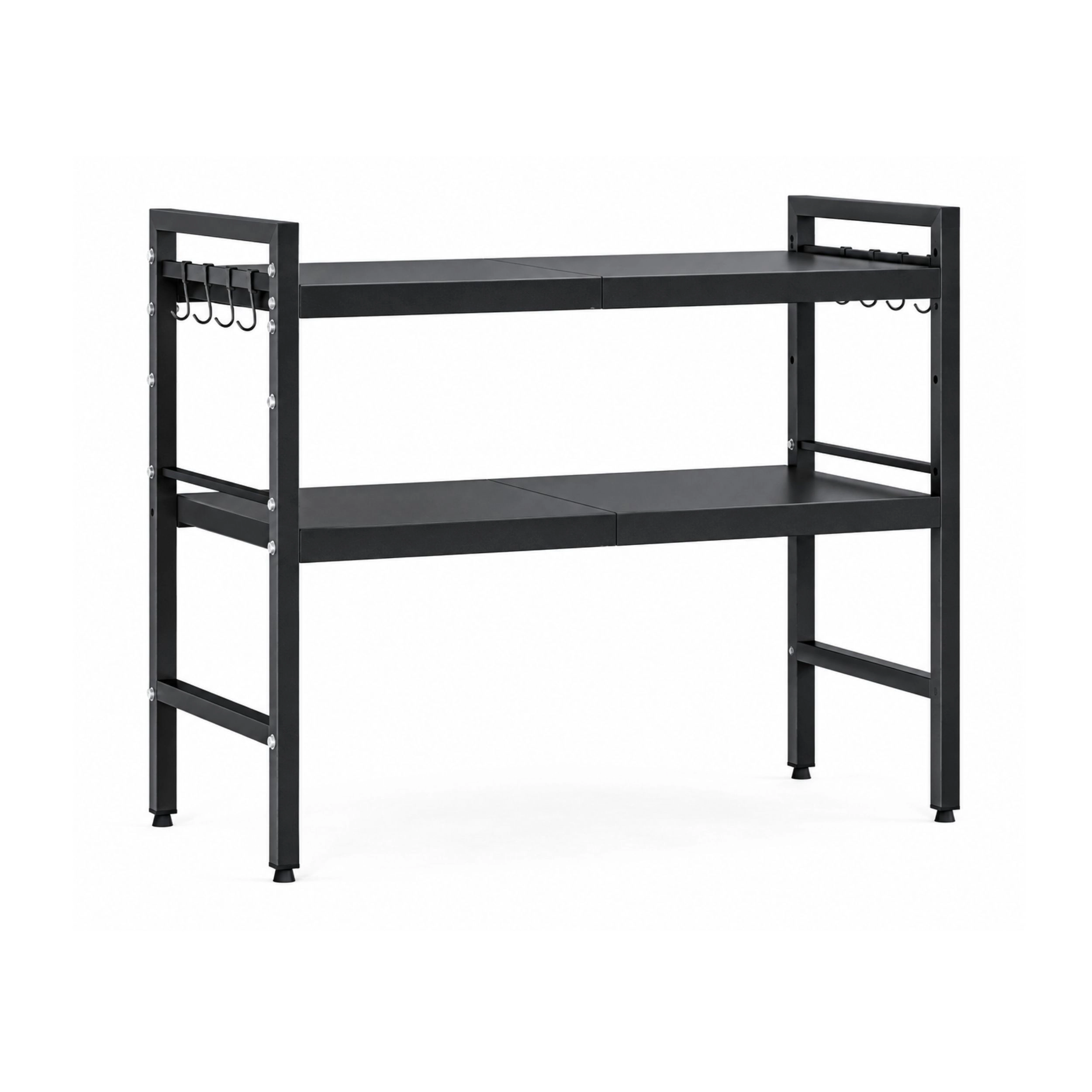 Stock Preferred 2Tier Expandable Microwave Stand with Hooks Adjustable Kitchen Storage Rack