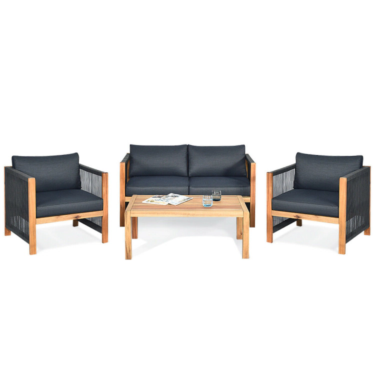 Hivvago 4 Pieces Acacia Wood Outdoor Patio Furniture Set With Cushions