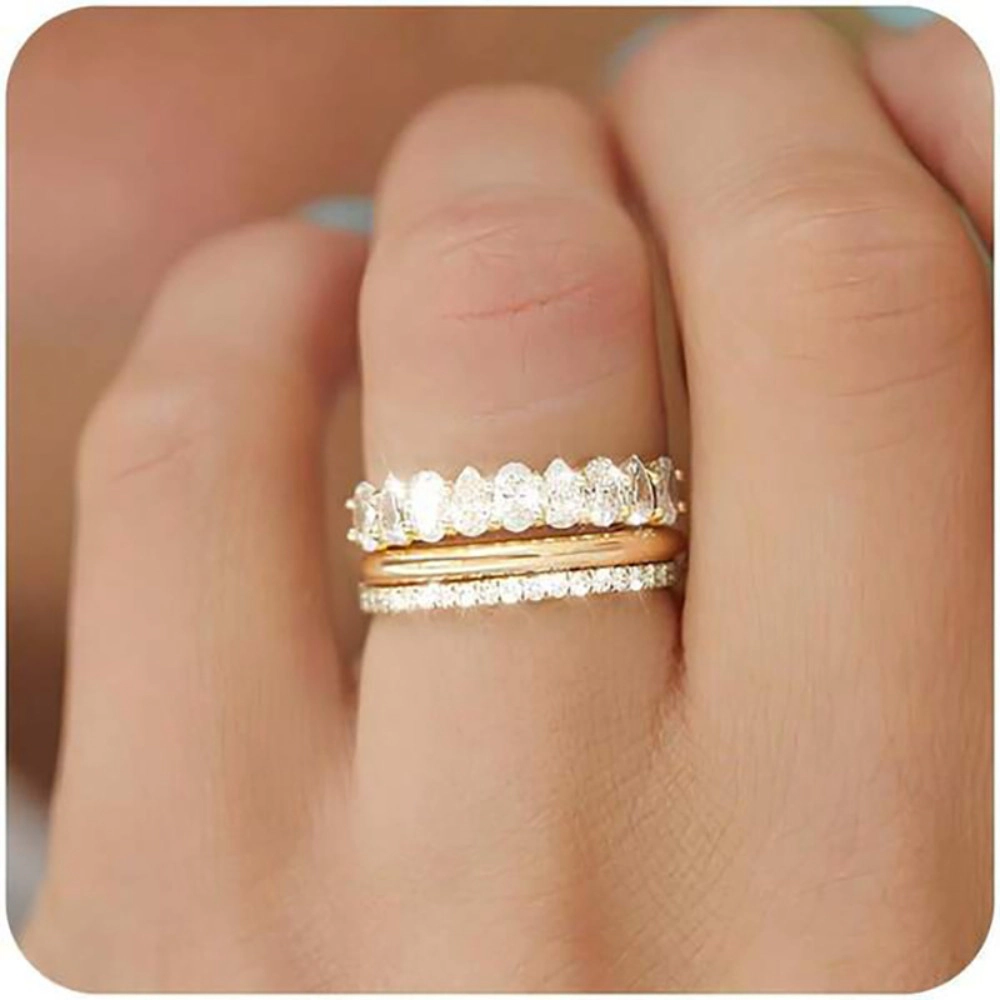 Women's Marquise Cubic Zirconia 2 Piece Stackable Wedding Band Ring Set