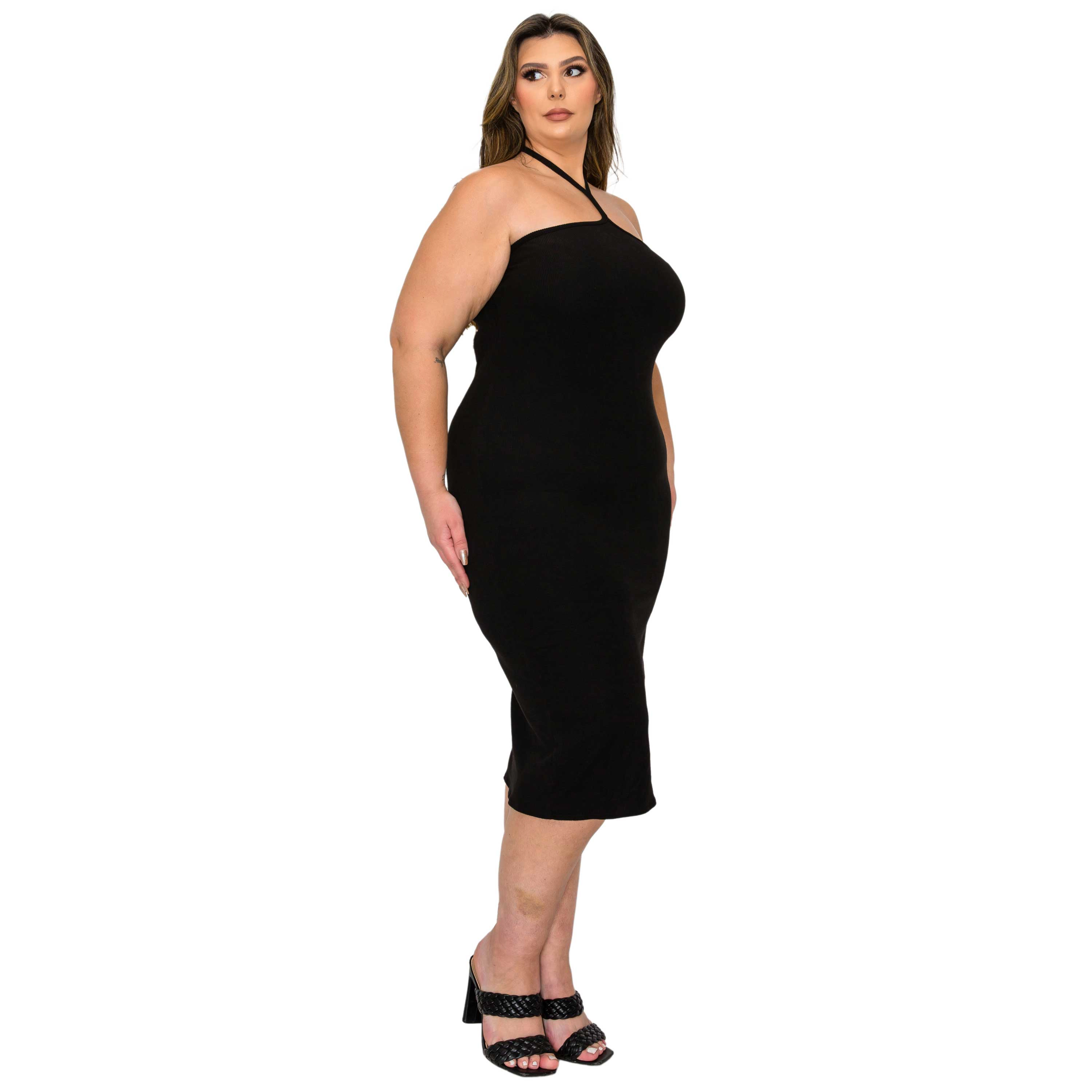 L I V D Women's Plus Sienna Tie Neck Rib Dress