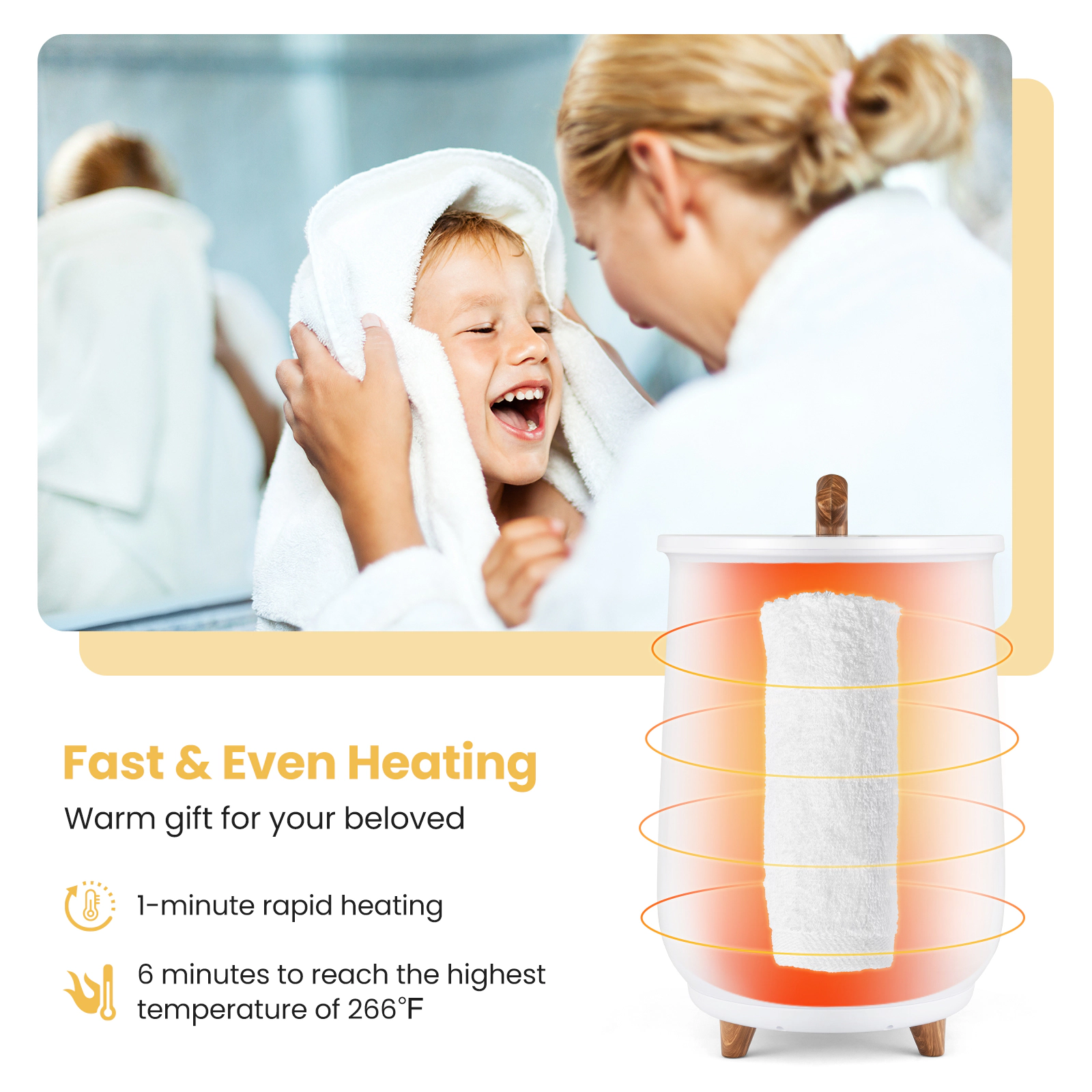 SUGIFT Large 23L Bucket-Style Towel Warmer with Heating Modes and Fragrant Disc Holder 13.5 x 21 in Plastic Body White