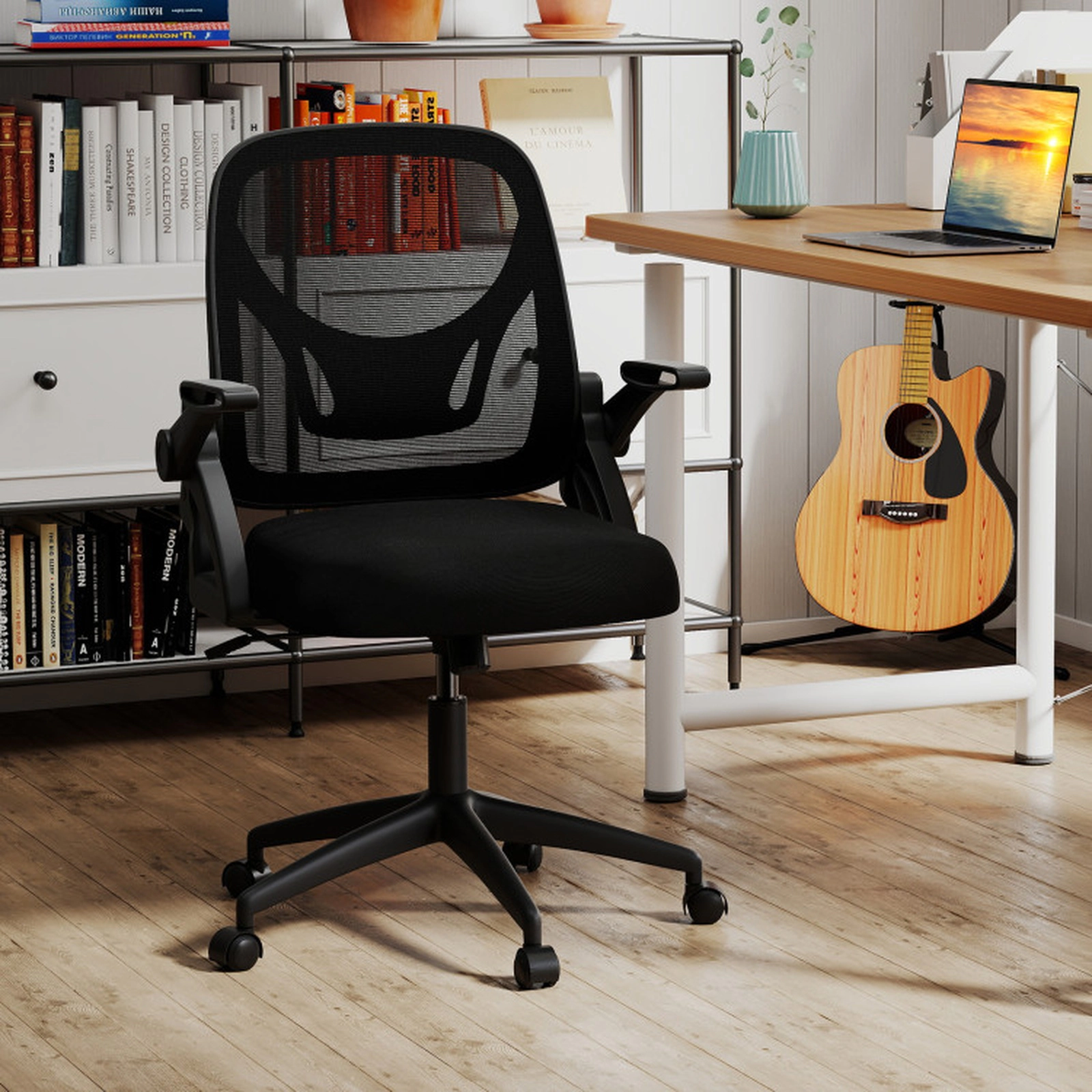 SUGIFT Flip-up Arms Built-in Lumbar Support Breathable Mesh Computer Desk Chair 25-in x 25-in x 36-in 330-lb Black