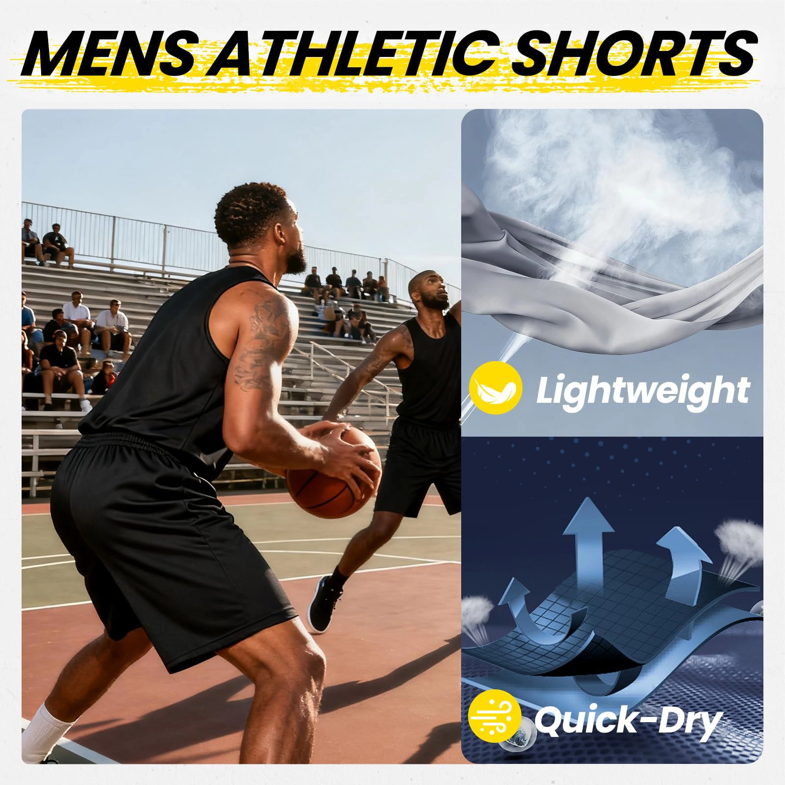 PIGFDK Quick Dry Men's Athletic Workout Shorts With Pockets Drawstring Waist