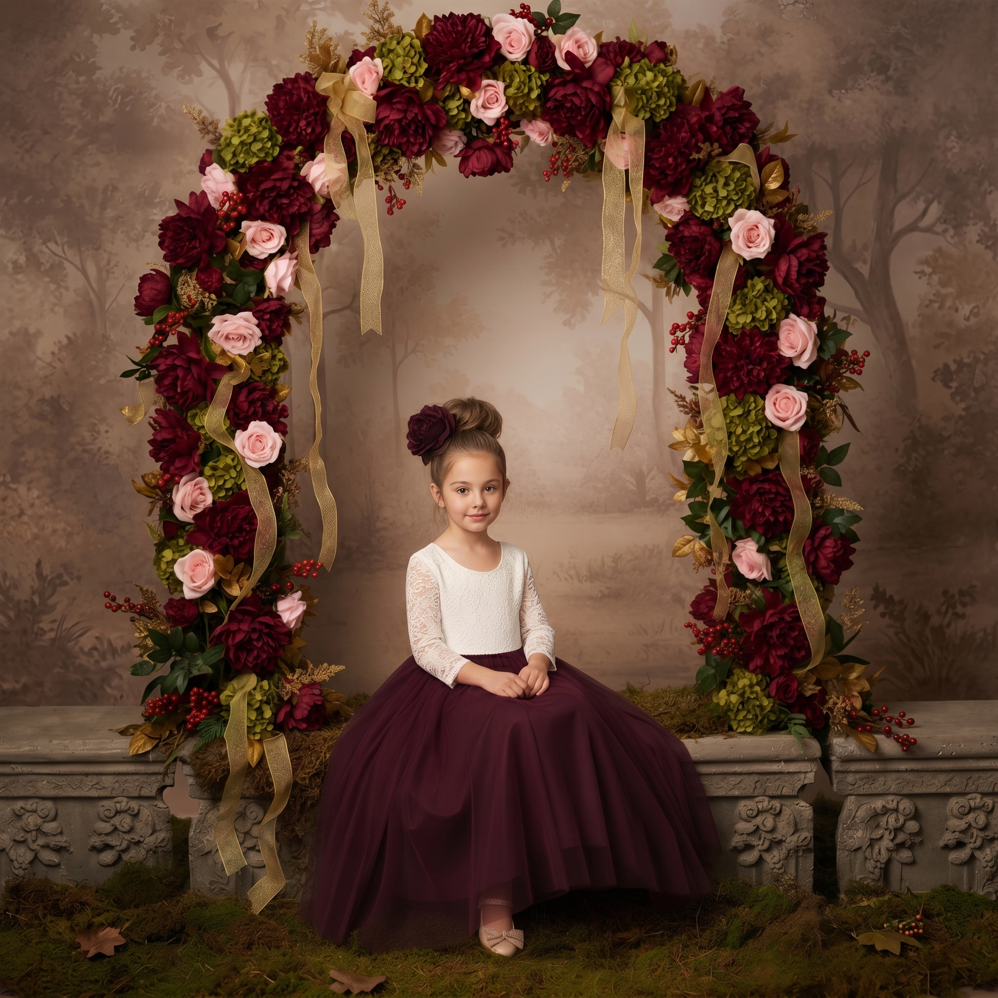 2Bunnies Girls' Peony Lace 3/4-Sleeve Tulle Maxi Boho Flower Girl Dress