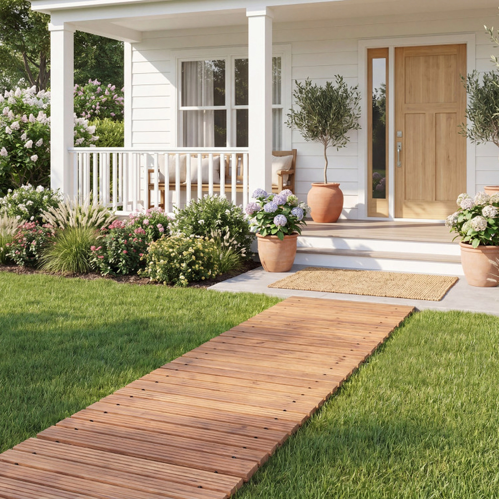 SUGIFT Roll Out Cedar Wooden Garden Pathway Straight Walkway 12-ft Long 22-in Wide Brown/Natural