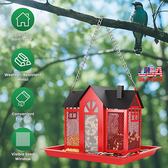 GBruno Metal Barn Bird Feeder House