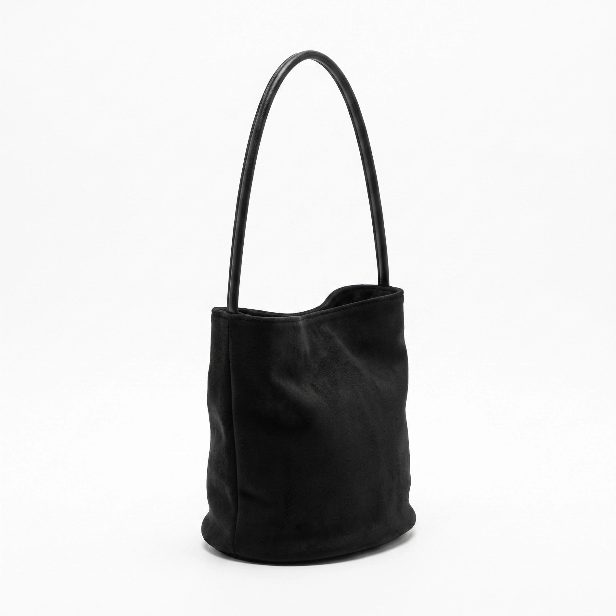 Alilang Women's Suede-Look Bucket Shoulder Bag with Long Strap and Soft Structured Shape 9x7.5x6.5in