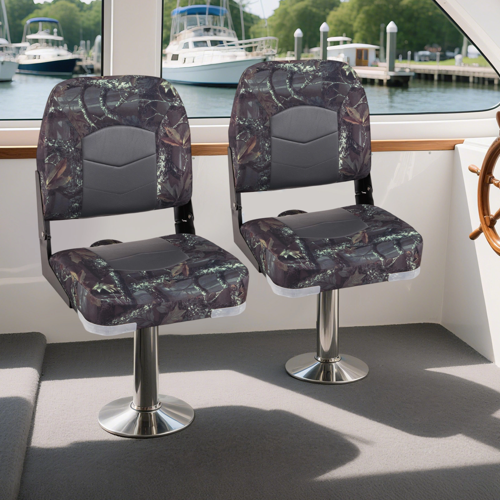 SUGIFT 2-Pack Camouflage Boat Seats with 3.5-in Thick Sponge Padding 16-in W 19-in D 18-in H 330-lb Seat Capacity