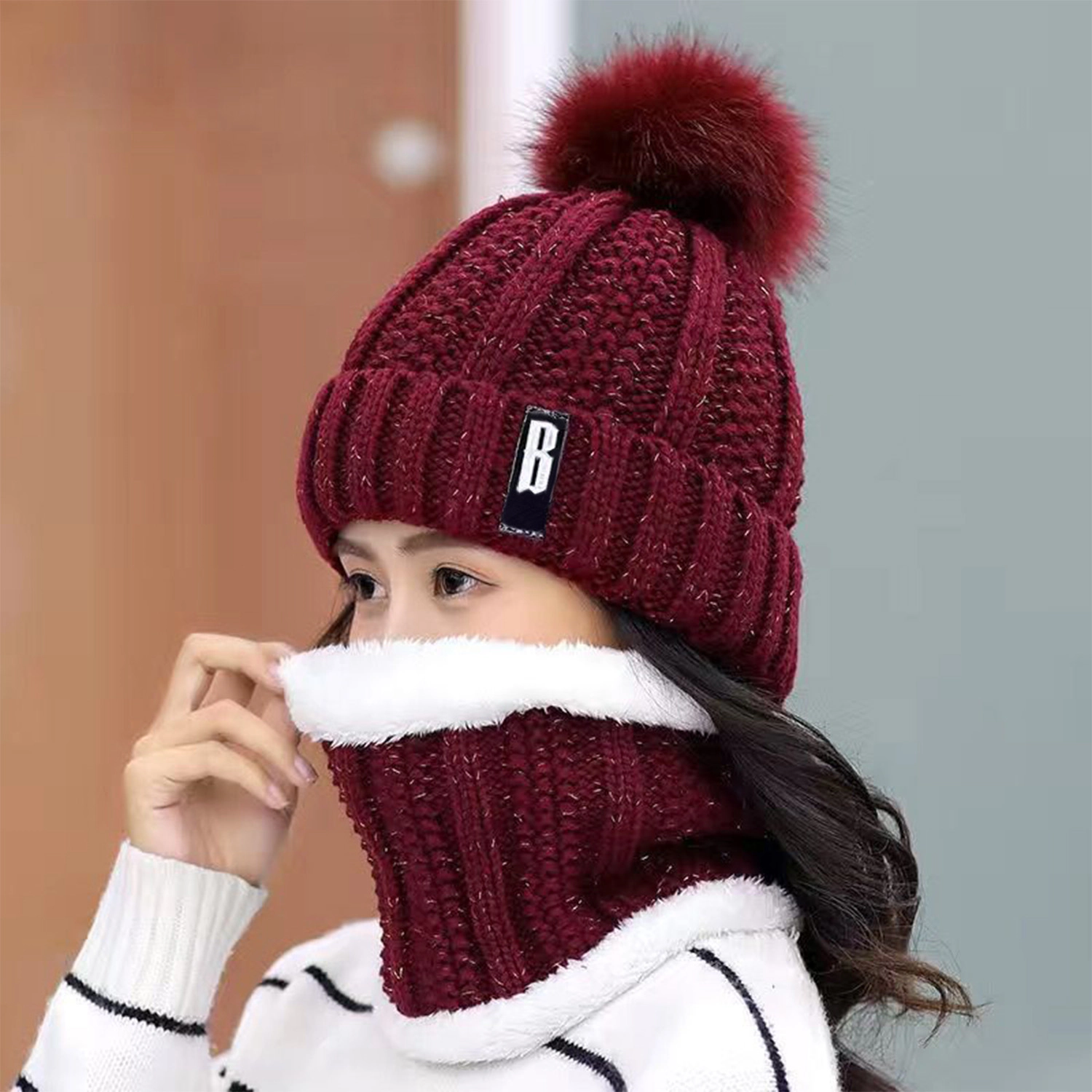 GBruno 2-in-1 Knit Beanie Hat And Scarf Set