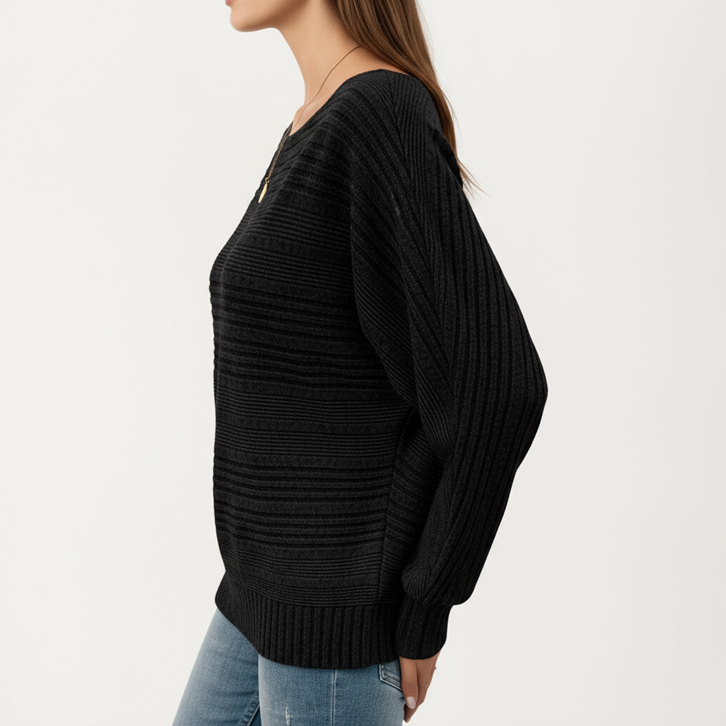 Anna-Kaci Women's Striped Boat Neck Relaxed Fit Long Sleeve Knit Sweater